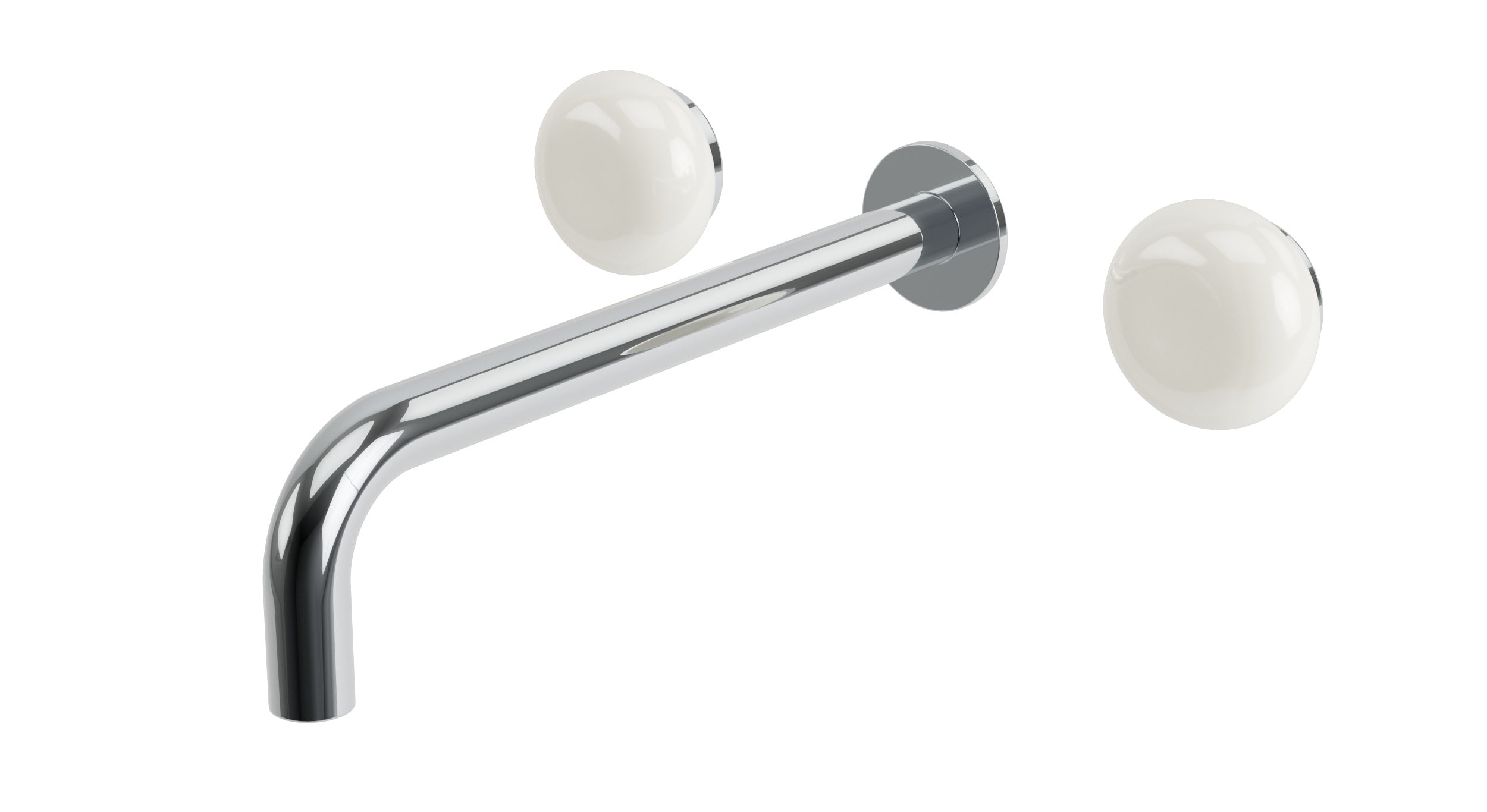 Foundry Two Handle Wall Mount 10" Lavatory Faucet with Pebble Ceramic Knob Handles in Polished Chrome