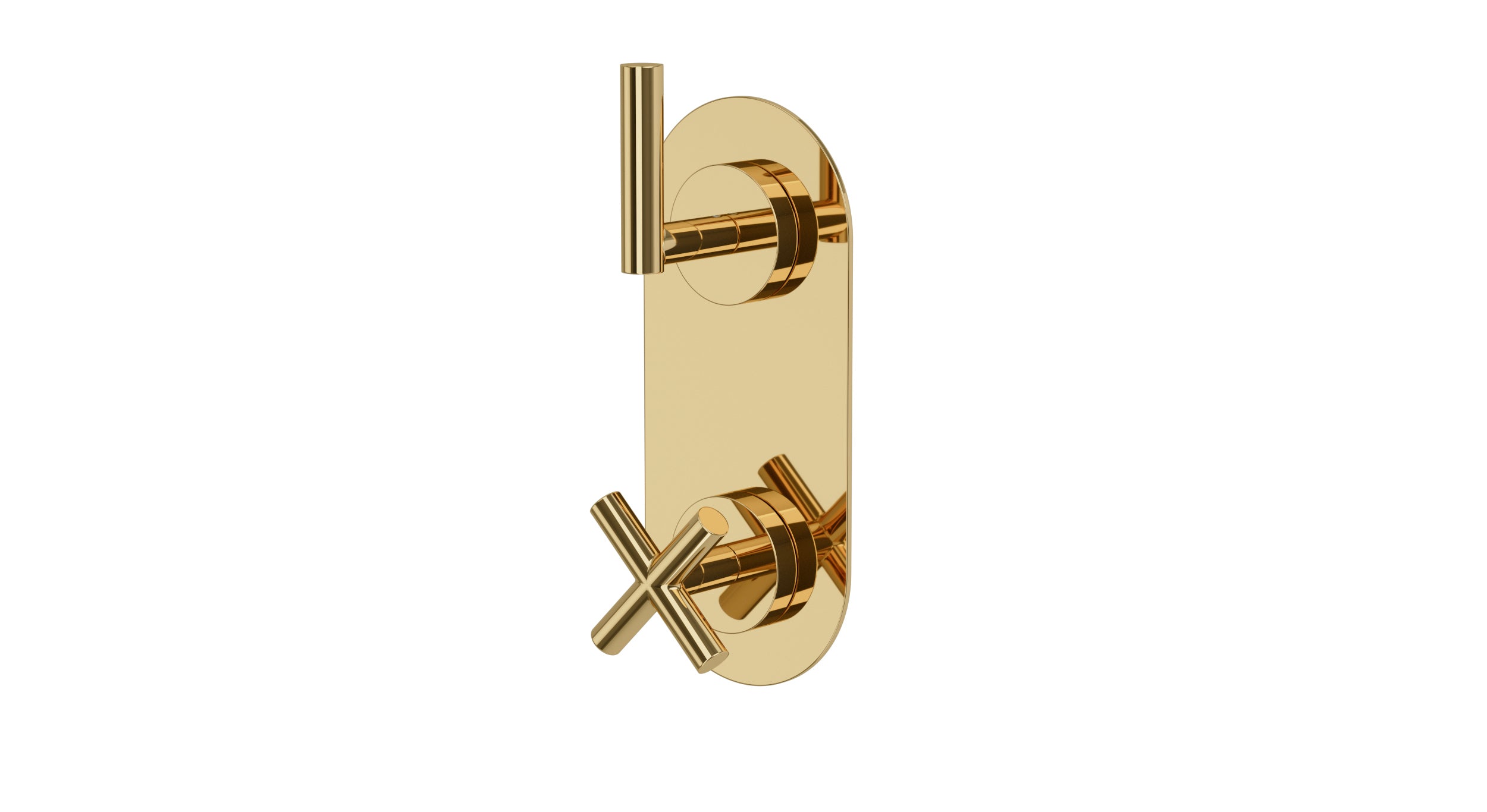 Contour Two Handle Wall Mount Shower Trim with Soft Cross/Soft Lever Handles in Polished Brass