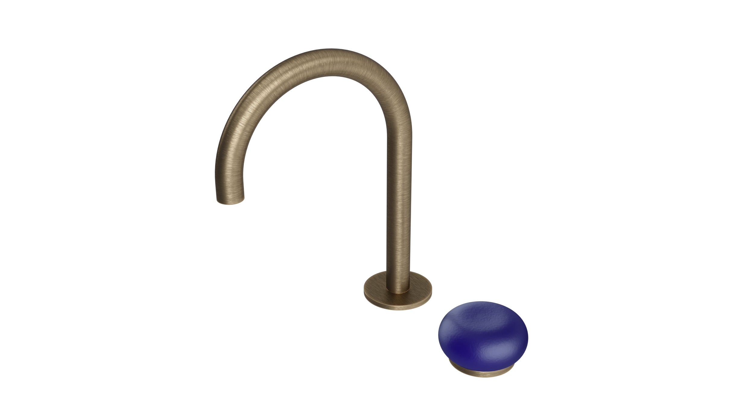 Foundry One Handle Deck Mount Gooseneck Lavatory Faucet with Pebble Ceramic Knob Handle in Antique Brass