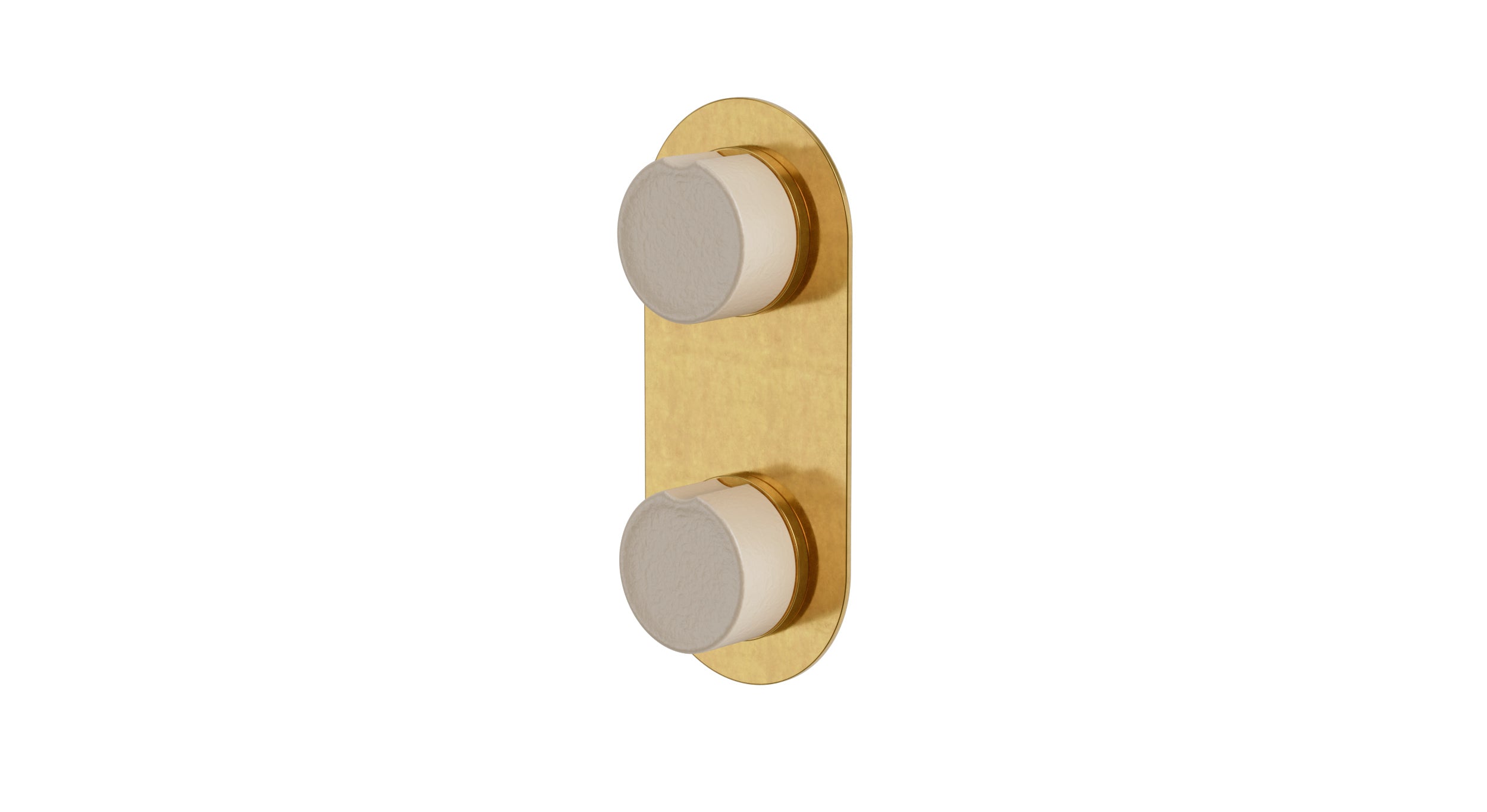 Foundry Two Handle Wall Mount Shower Trim with Groove Ceramic Knob Handles in French Brass