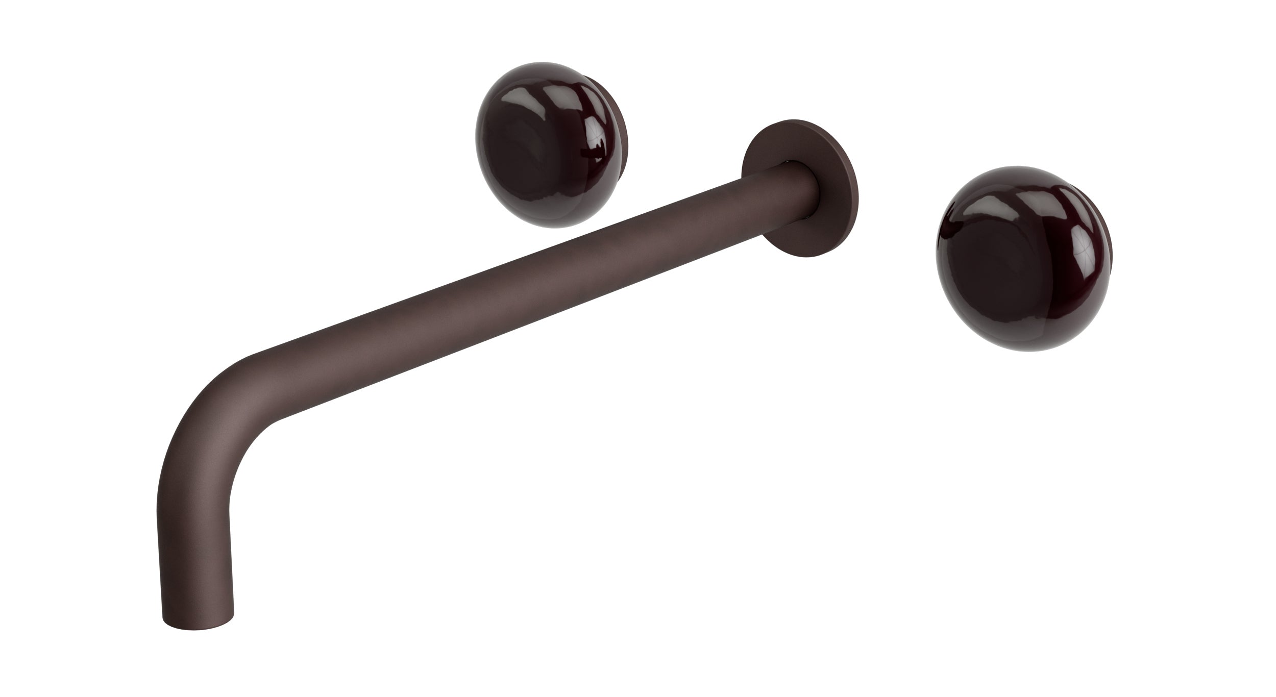 Foundry Two Handle Wall Mount 12" Lavatory Faucet with Pebble Ceramic Knob Handles in Architectural Copper
