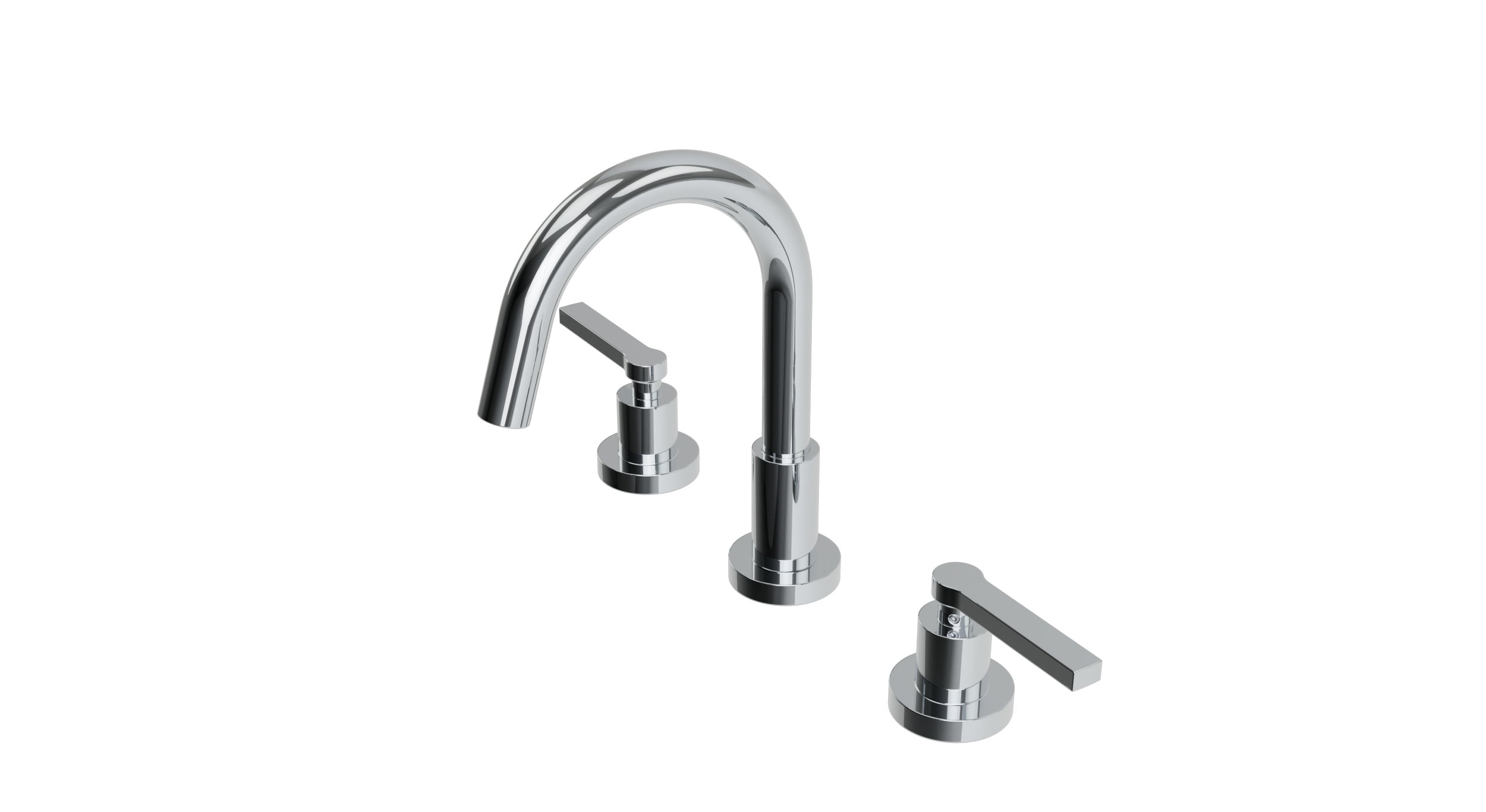 Flatiron Two Handle Deck Mount Short Gooseneck Lavatory Faucet with Linear Lever Handles