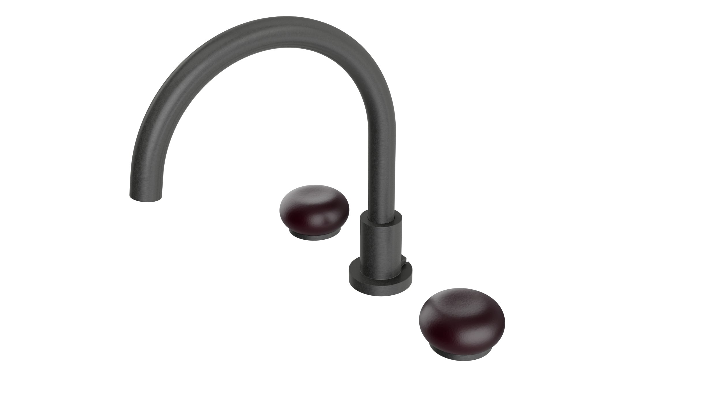 Foundry Two Handle Deck Mount Gooseneck Bath Trim with Pebble Ceramic Knob Handles in Blackened Nickel