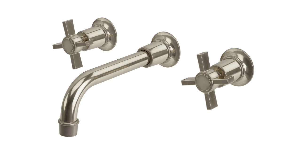 Emerson Two Handle Wall Mount 8.25" Lavatory Faucet with Defined Cross Handles in French Nickel