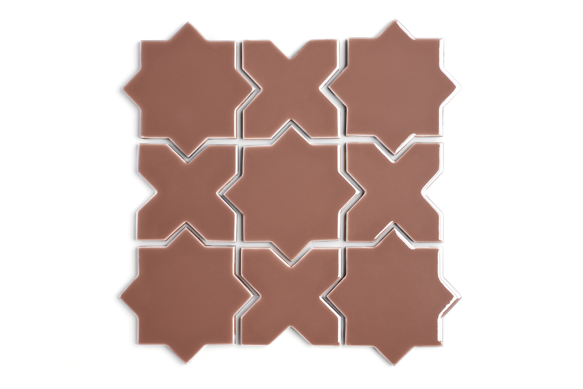 Mini Star & Cross Original Ceramic Tile in Mauve Gloss