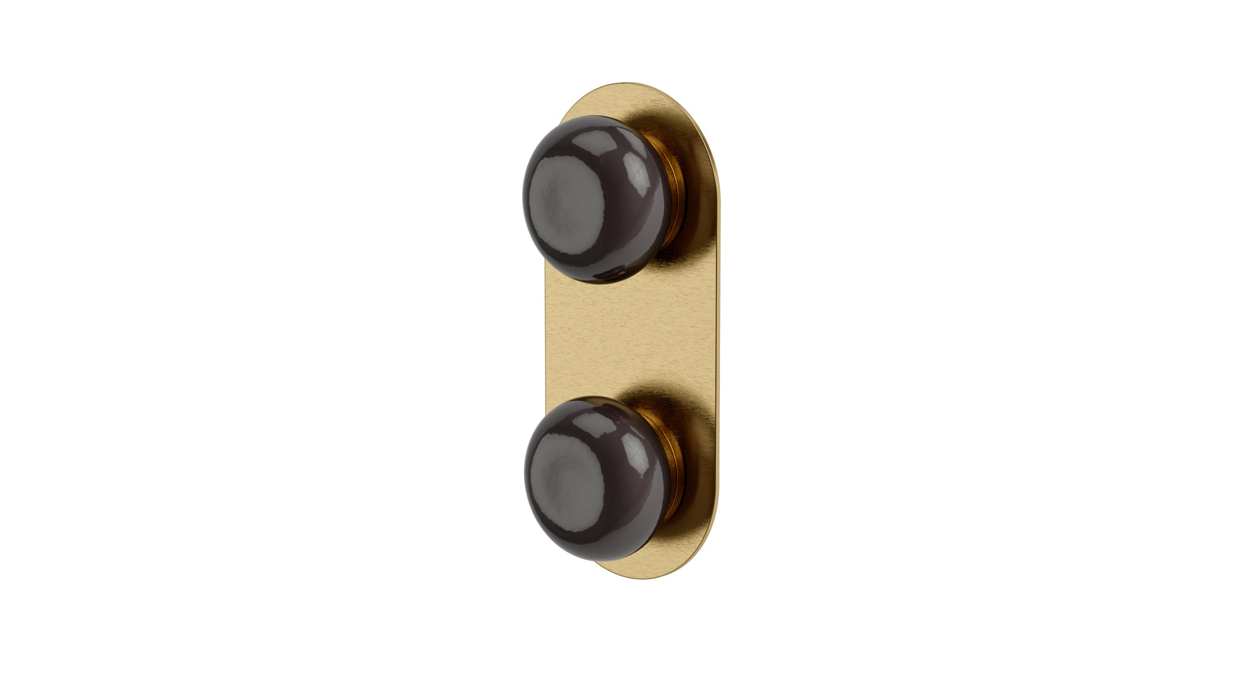 Foundry Two Handle Wall Mount Shower Trim with Pebble Ceramic Knob Handles in Satin Brass