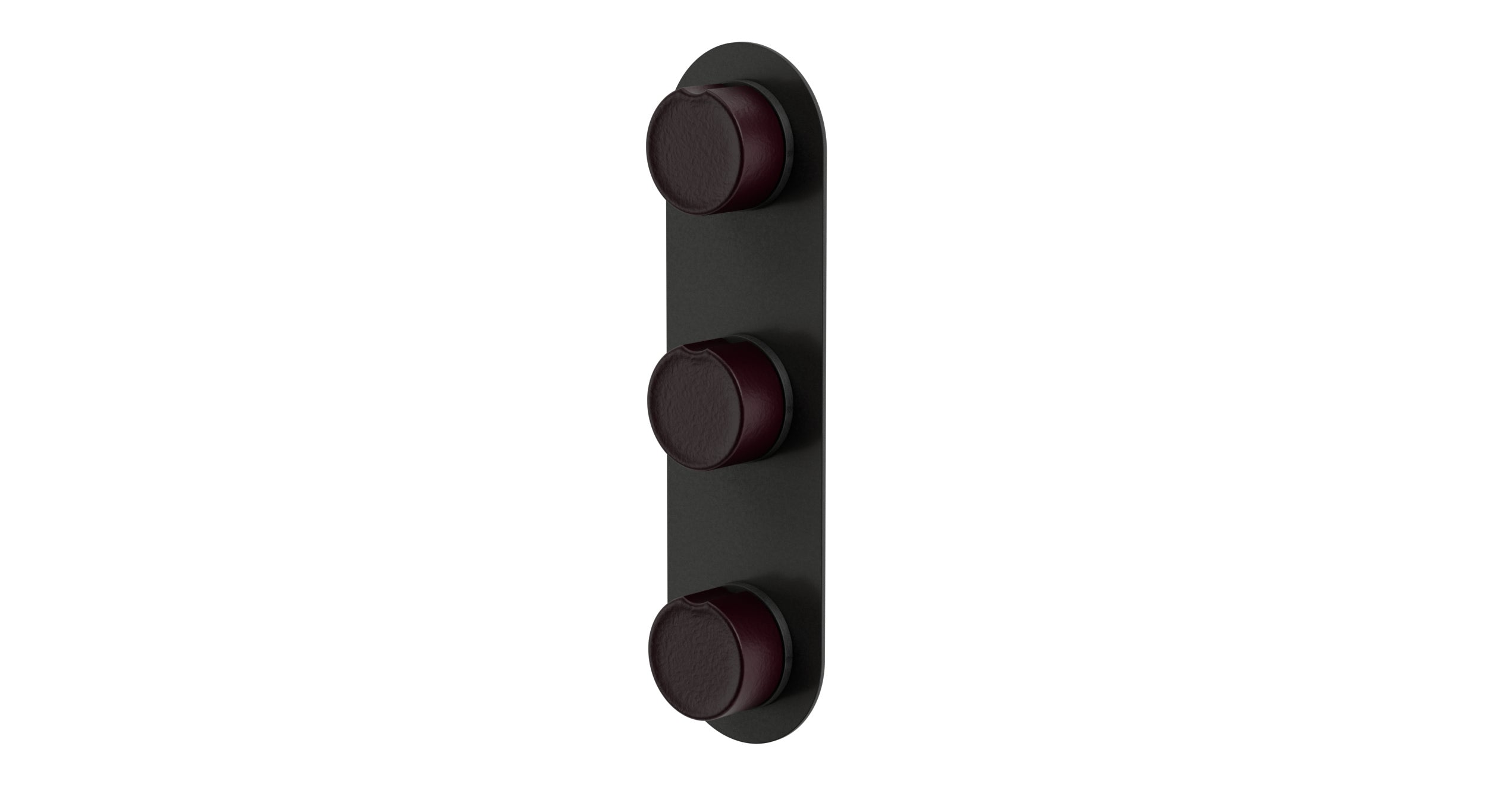 Foundry Three Handle Wall Mount Shower Trim with Groove Ceramic Knob Handles in Blackened Nickel