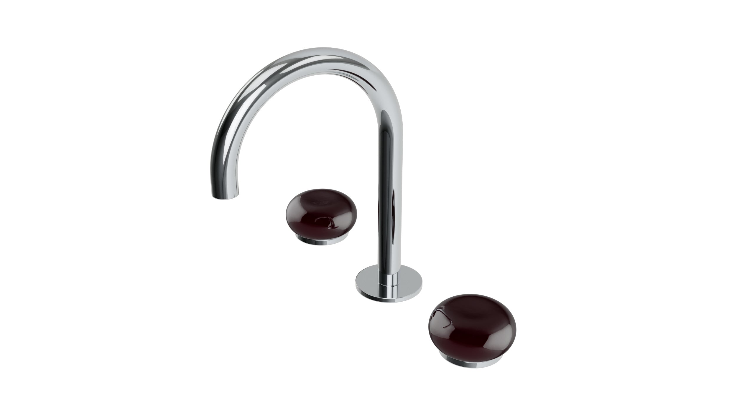 Foundry Two Handle Deck Mount Gooseneck Lavatory Faucet with Pebble Ceramic Knob Handles in Polished Chrome
