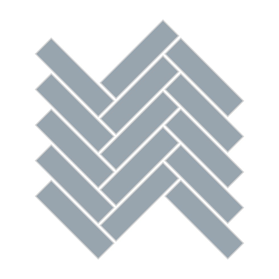 1x4 Herringbone Sheeted Glass Mosaic Tile in Pinyon Jay Matte