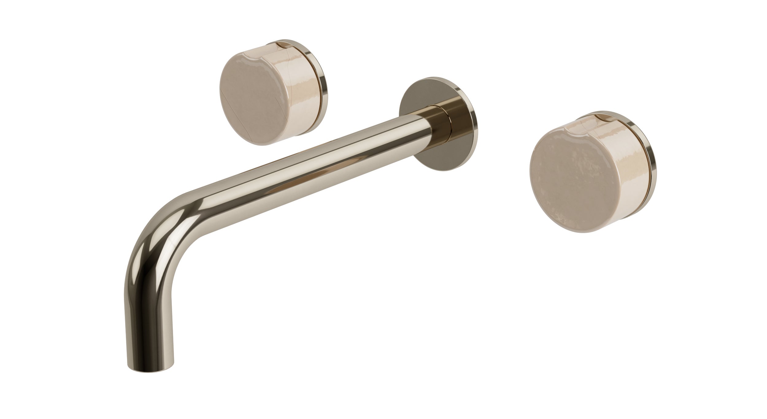 Foundry Two Handle Wall Mount 7.5" Lavatory Faucet with Groove Ceramic Knob Handles in Polished Nickel