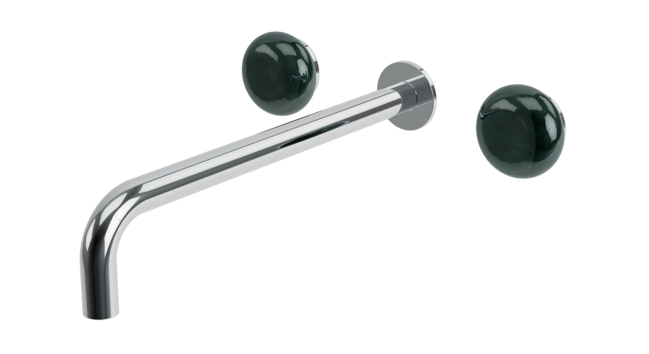 Foundry Two Handle Wall Mount 12" Lavatory Faucet with Pebble Ceramic Knob Handles in Polished Chrome