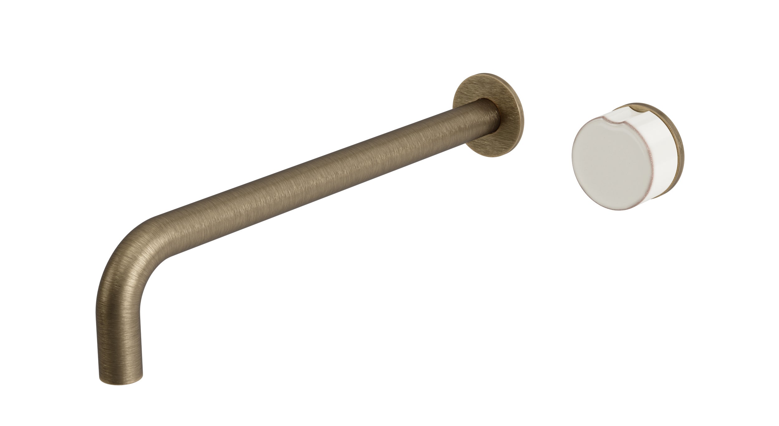 Foundry One Handle Wall Mount 12" Lavatory Faucet with Groove Ceramic Knob Handle in Antique Brass