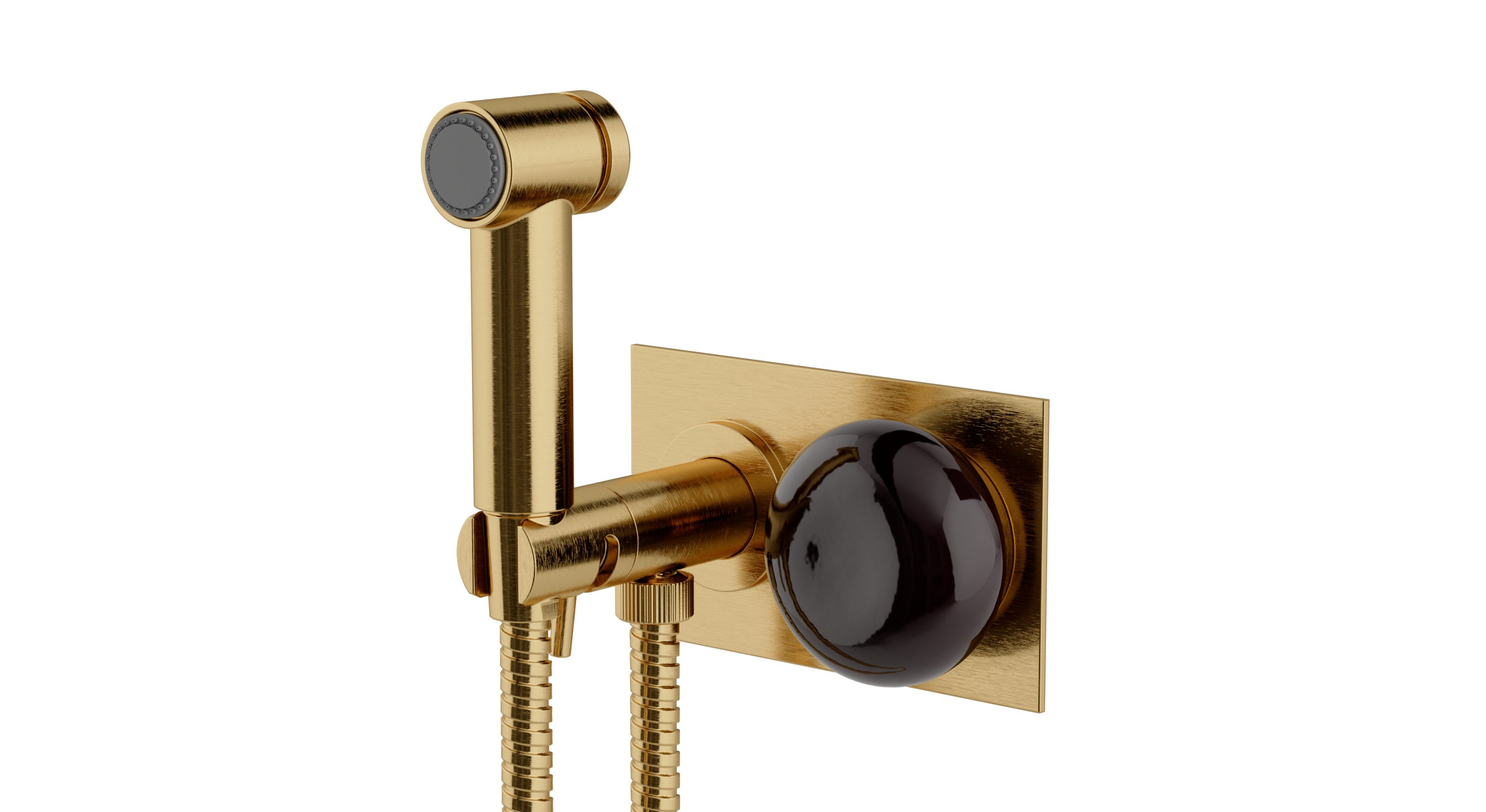 Foundry One Handle Wall Mount Bidet Trim with Pebble Ceramic Knob Handle in Satin Brass