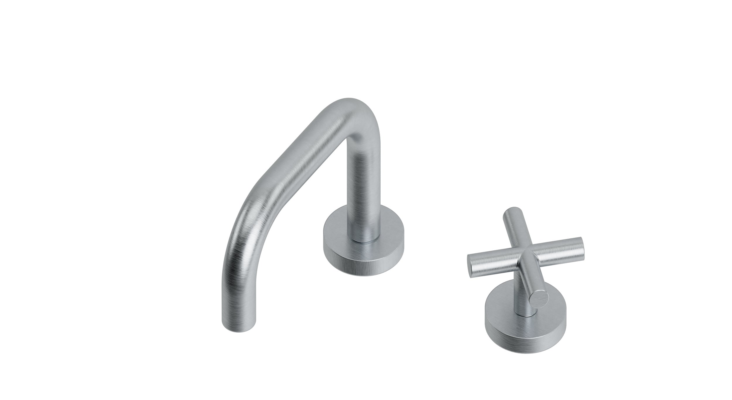 Contour One Handle Deck Mount Squaretop Lavatory Faucet with Soft Cross Handle in Satin Chrome