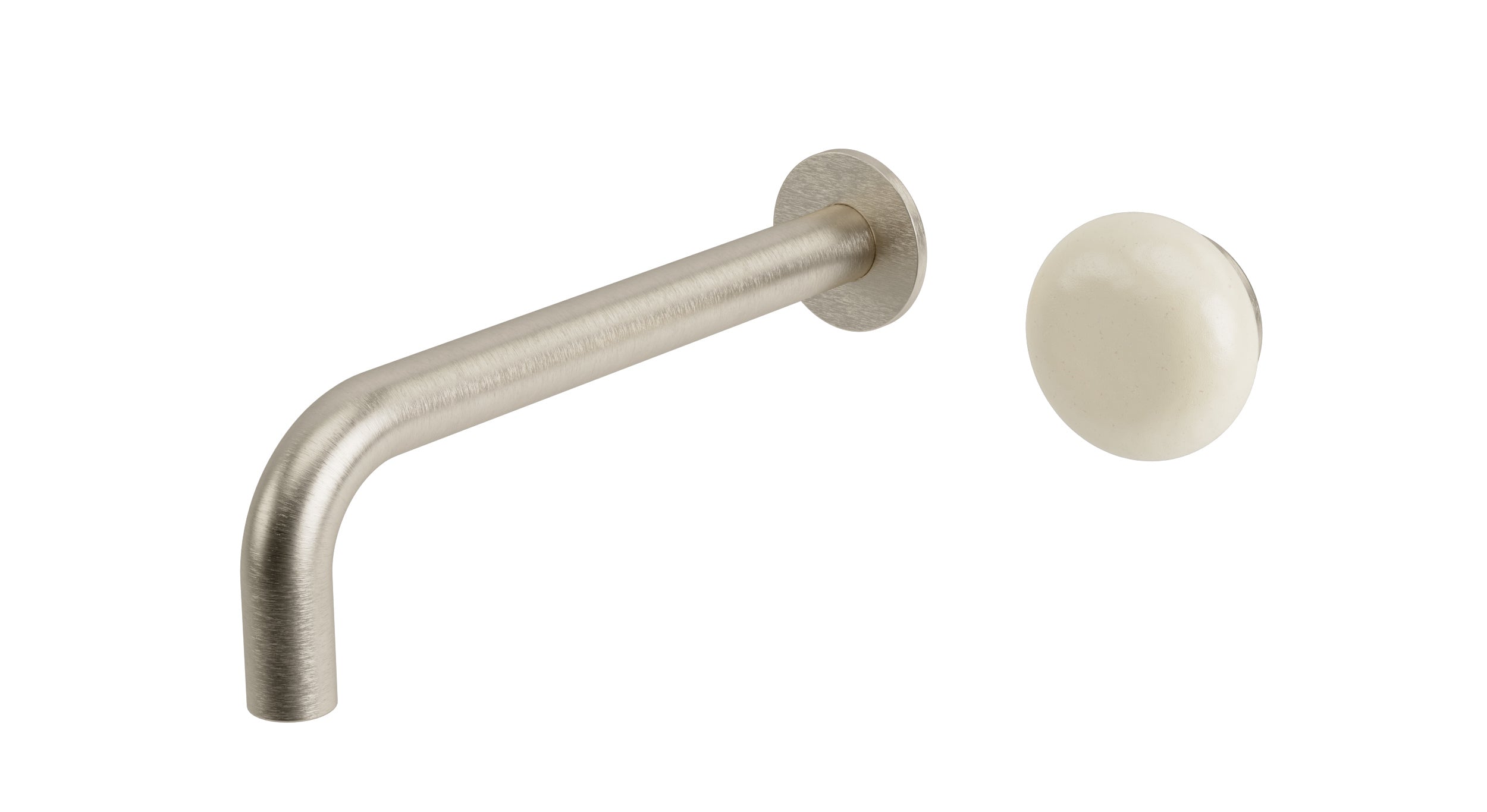 Foundry One Handle Wall Mount 7.5" Lavatory Faucet with Pebble Ceramic Knob Handle in Satin Nickel