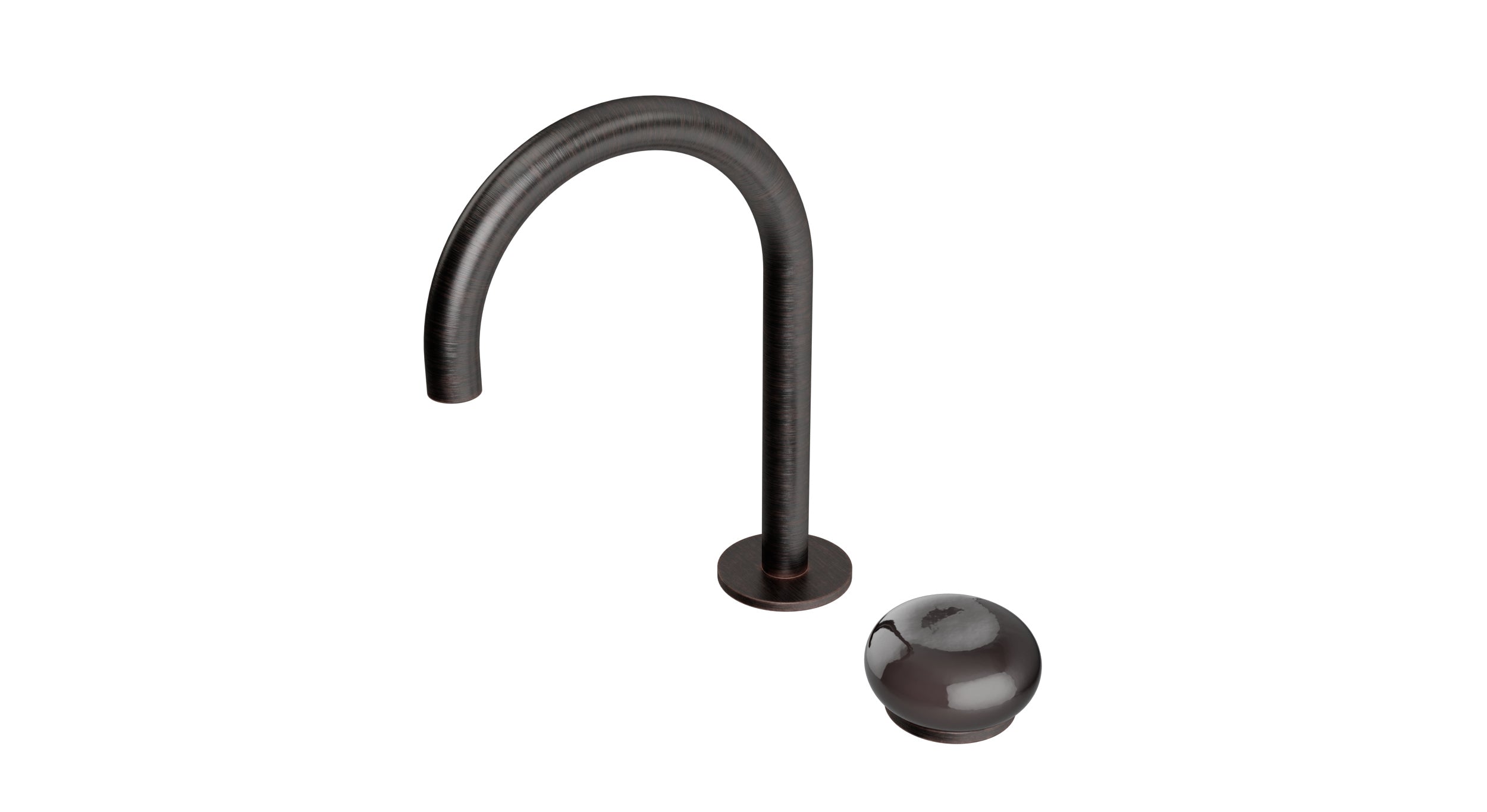 Foundry One Handle Deck Mount Gooseneck Lavatory Faucet with Pebble Ceramic Knob Handle in Antique Bronze
