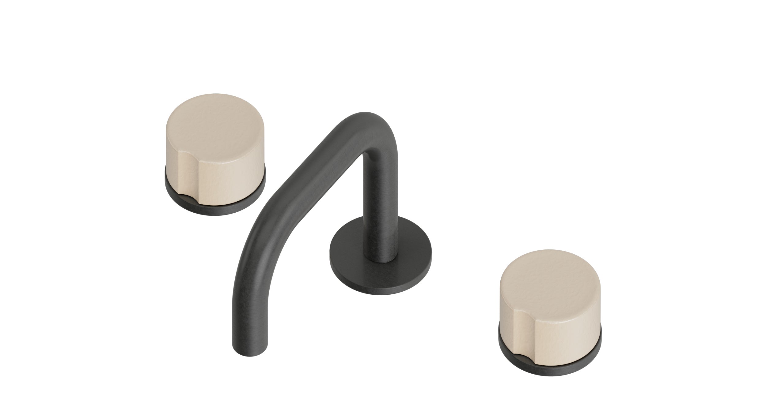 Foundry Two Handle Deck Mount Squaretop Lavatory Faucet with Groove Ceramic Knob Handles in Blackened Nickel