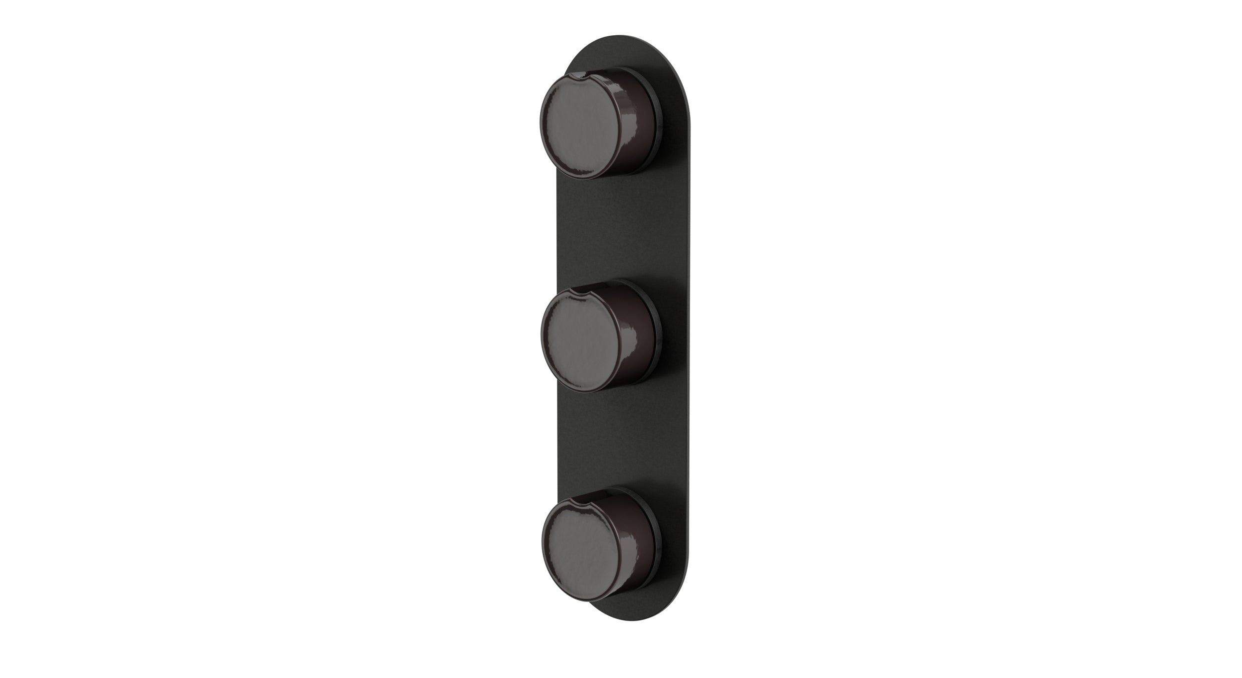 Foundry Three Handle Wall Mount Shower Trim with Groove Ceramic Knob Handles in Blackened Nickel