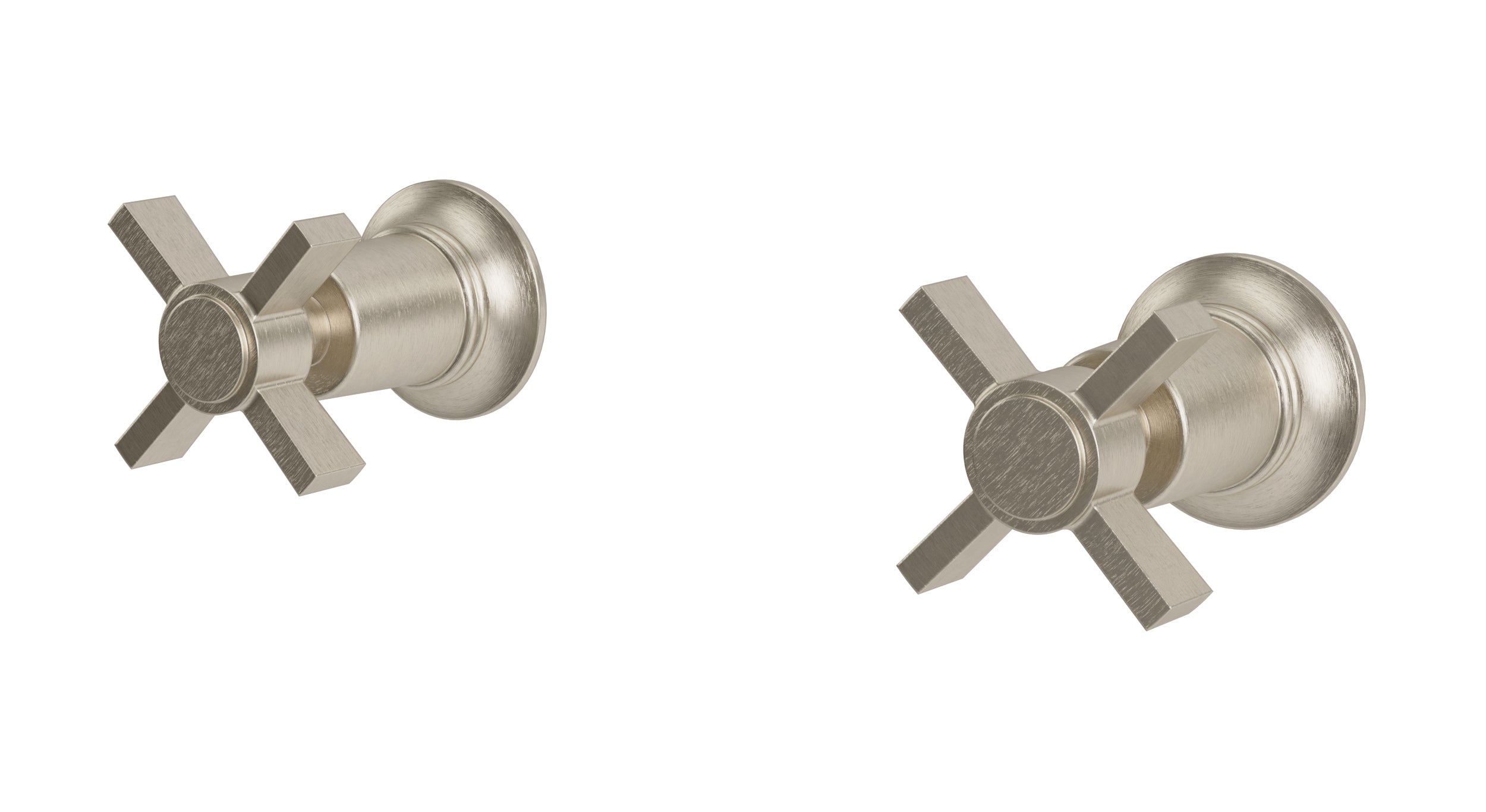 Emerson Two Handle Wall Mount Bath Trim with Defined Cross Handles in Satin Nickel