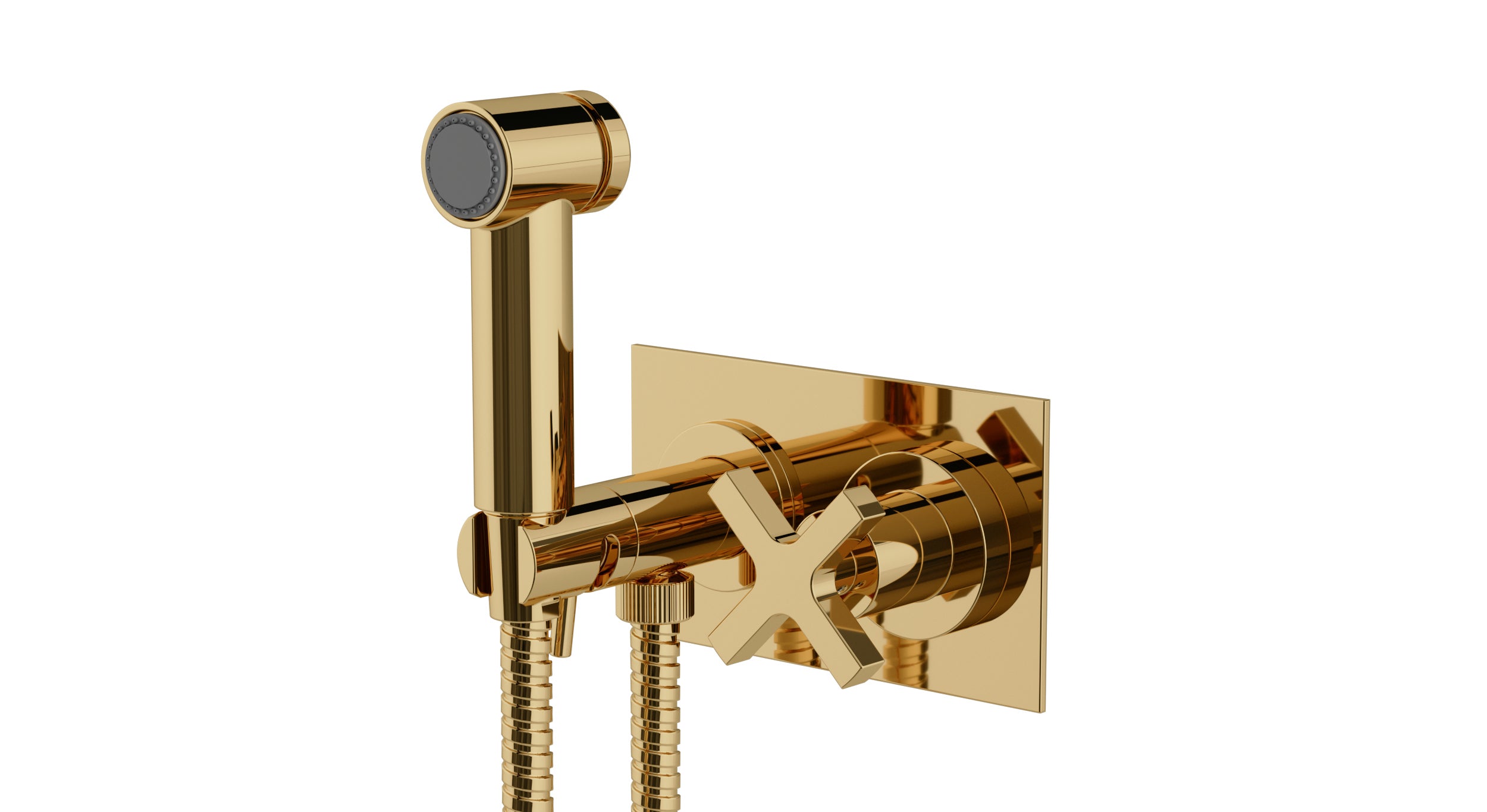 Flatiron One Handle Wall Mount Bidet Trim with Linear Cross Handle in Polished Brass