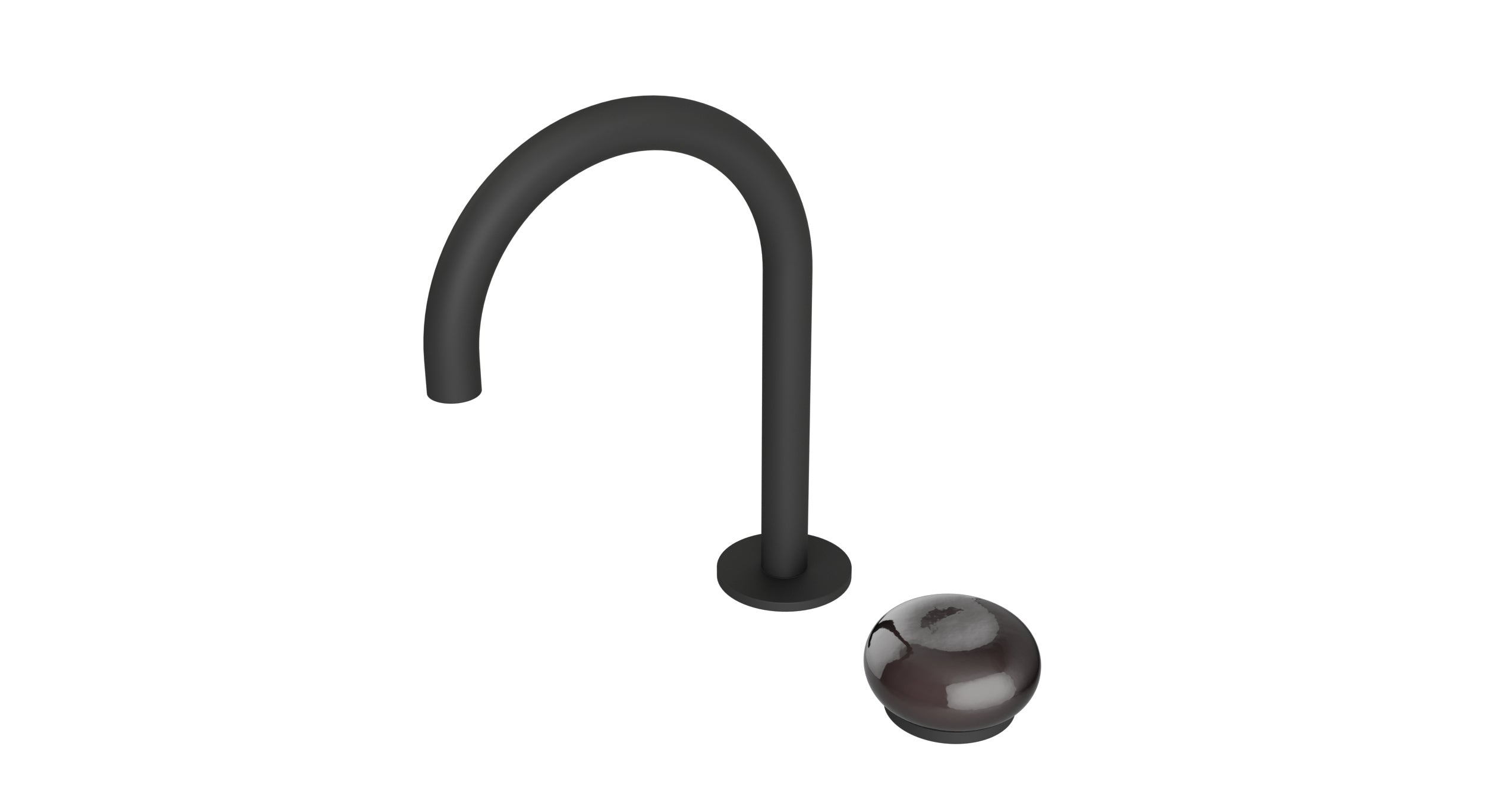 Foundry One Handle Deck Mount Gooseneck Lavatory Faucet with Pebble Ceramic Knob Handle in Matte Black