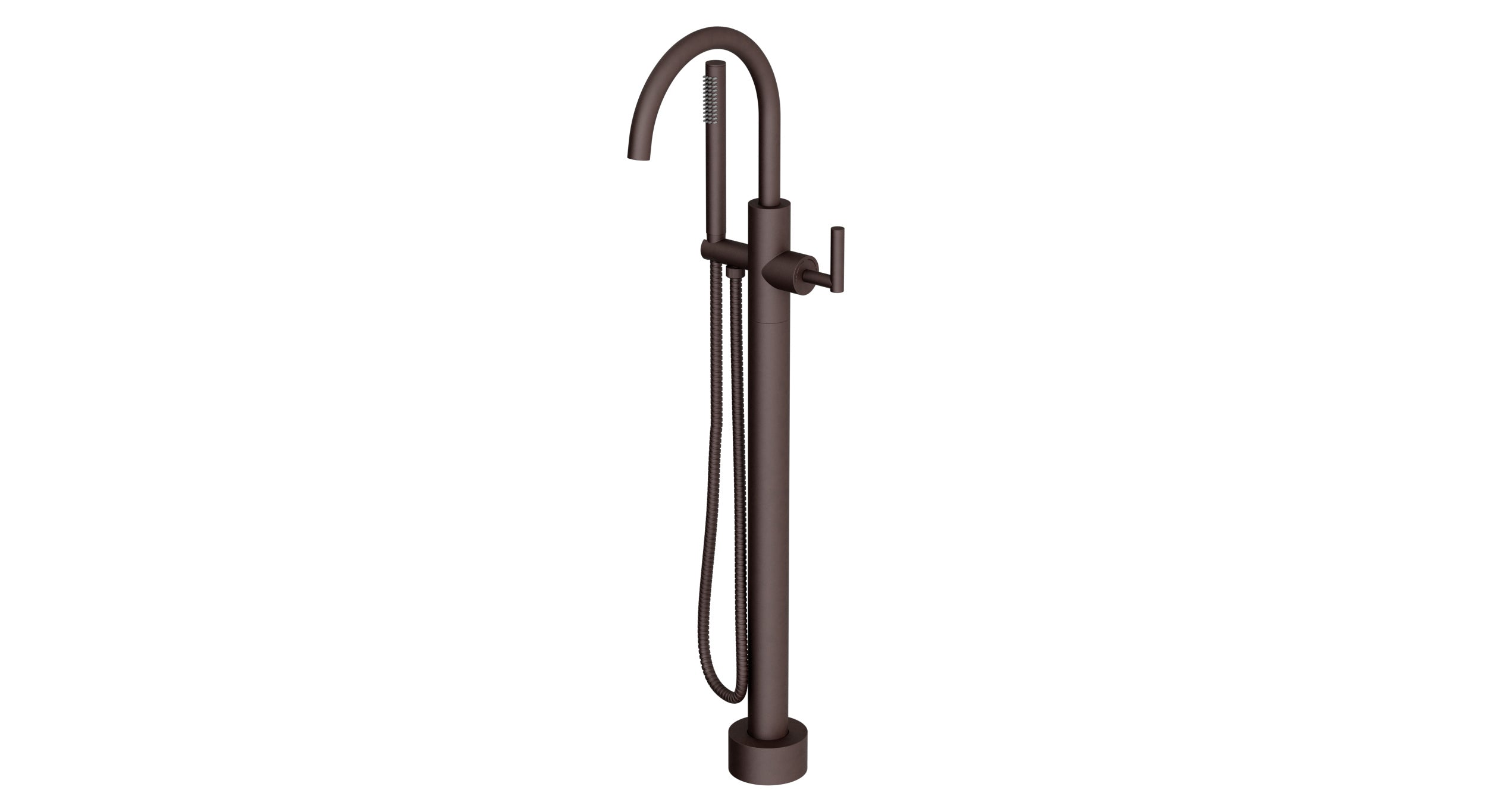 Contour One Handle Floor Mount Gooseneck Bath Trim with Hand Shower and Soft Lever Handle in Architectural Copper