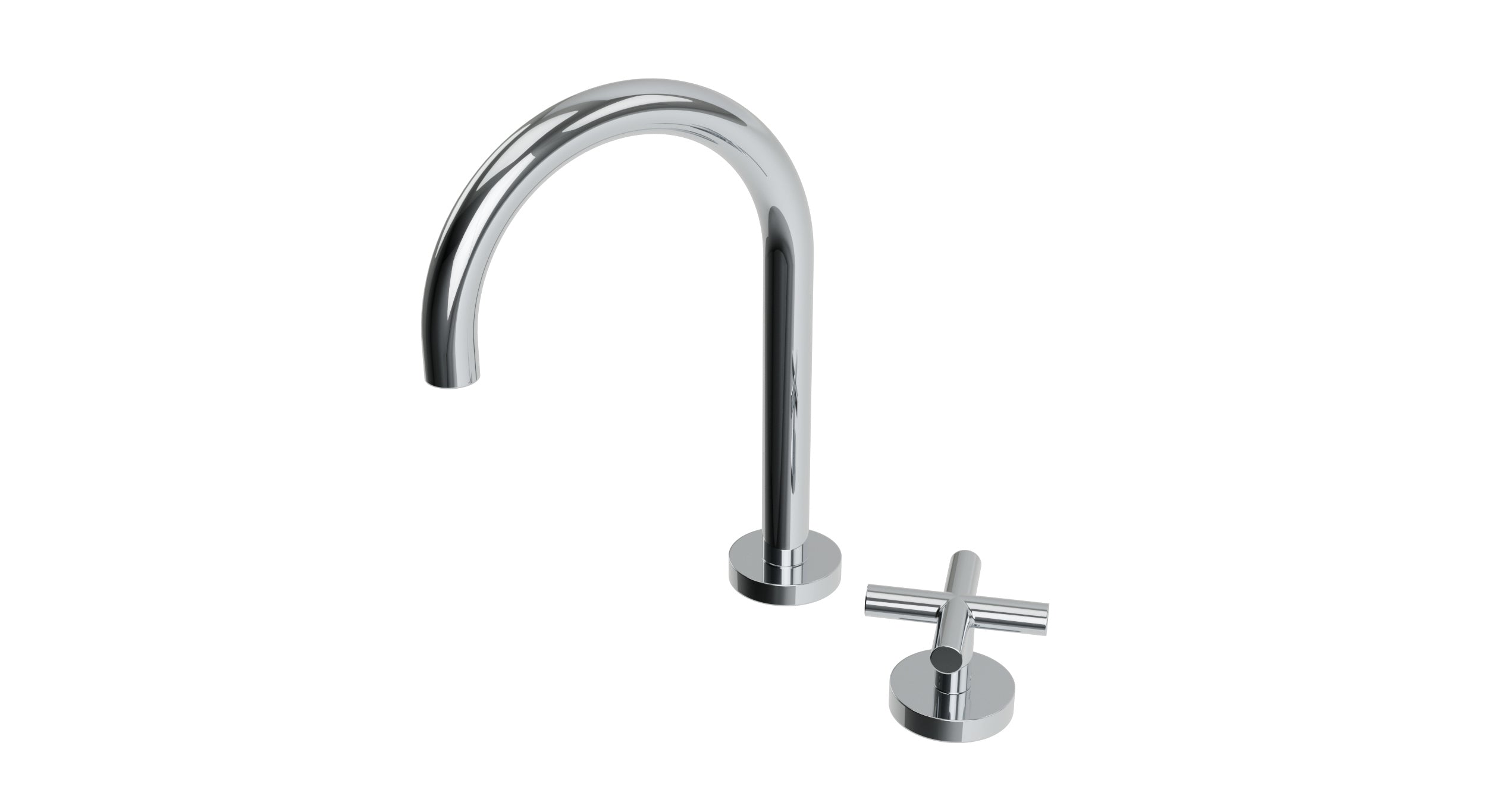 Contour One Handle Deck Mount Gooseneck Lavatory Faucet with Soft Cross Handle