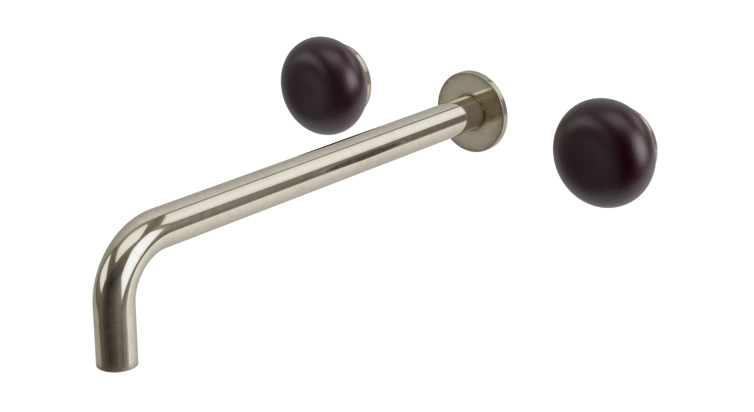 Foundry Two Handle Wall Mount 12" Lavatory Faucet with Pebble Ceramic Knob Handles in French Nickel
