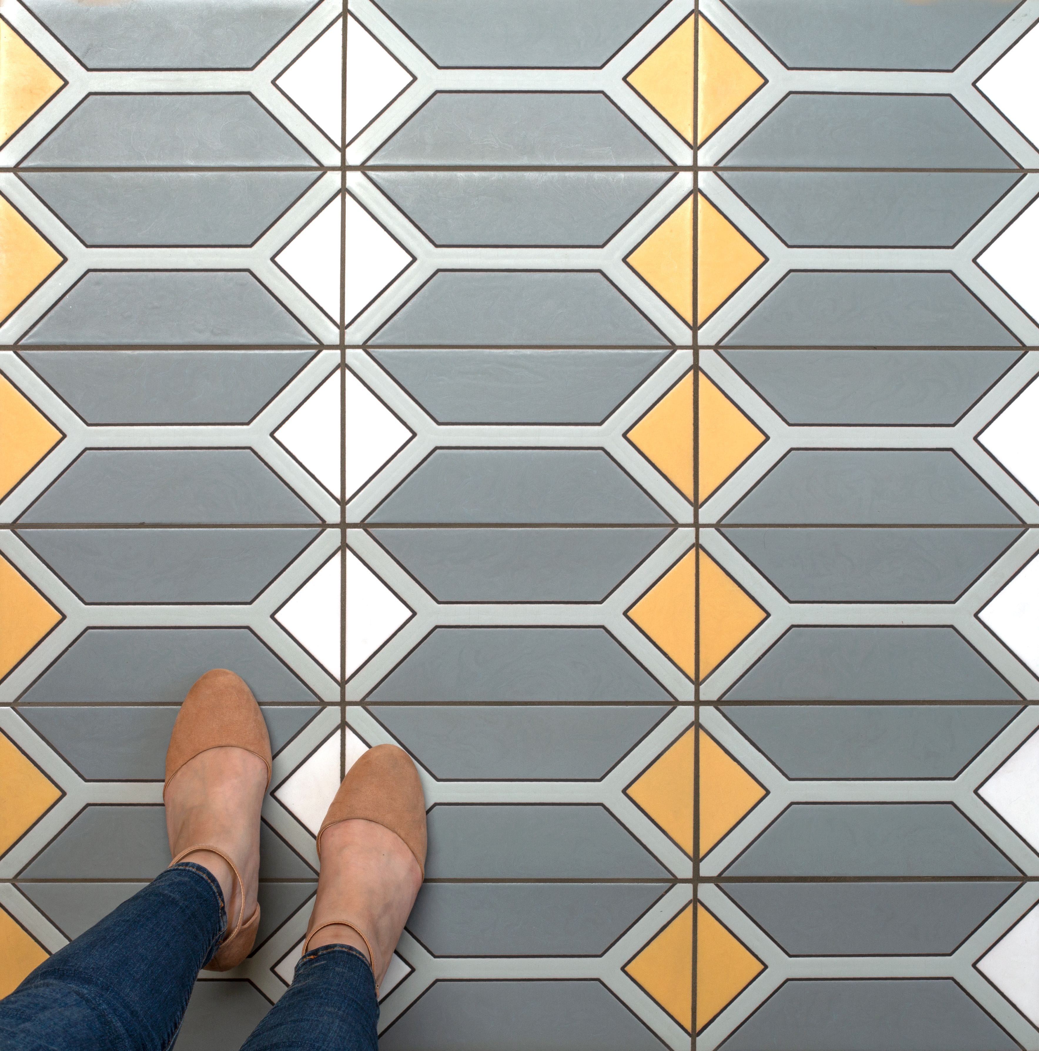6x12 Handpainted Tile Austin in Yellow Motif