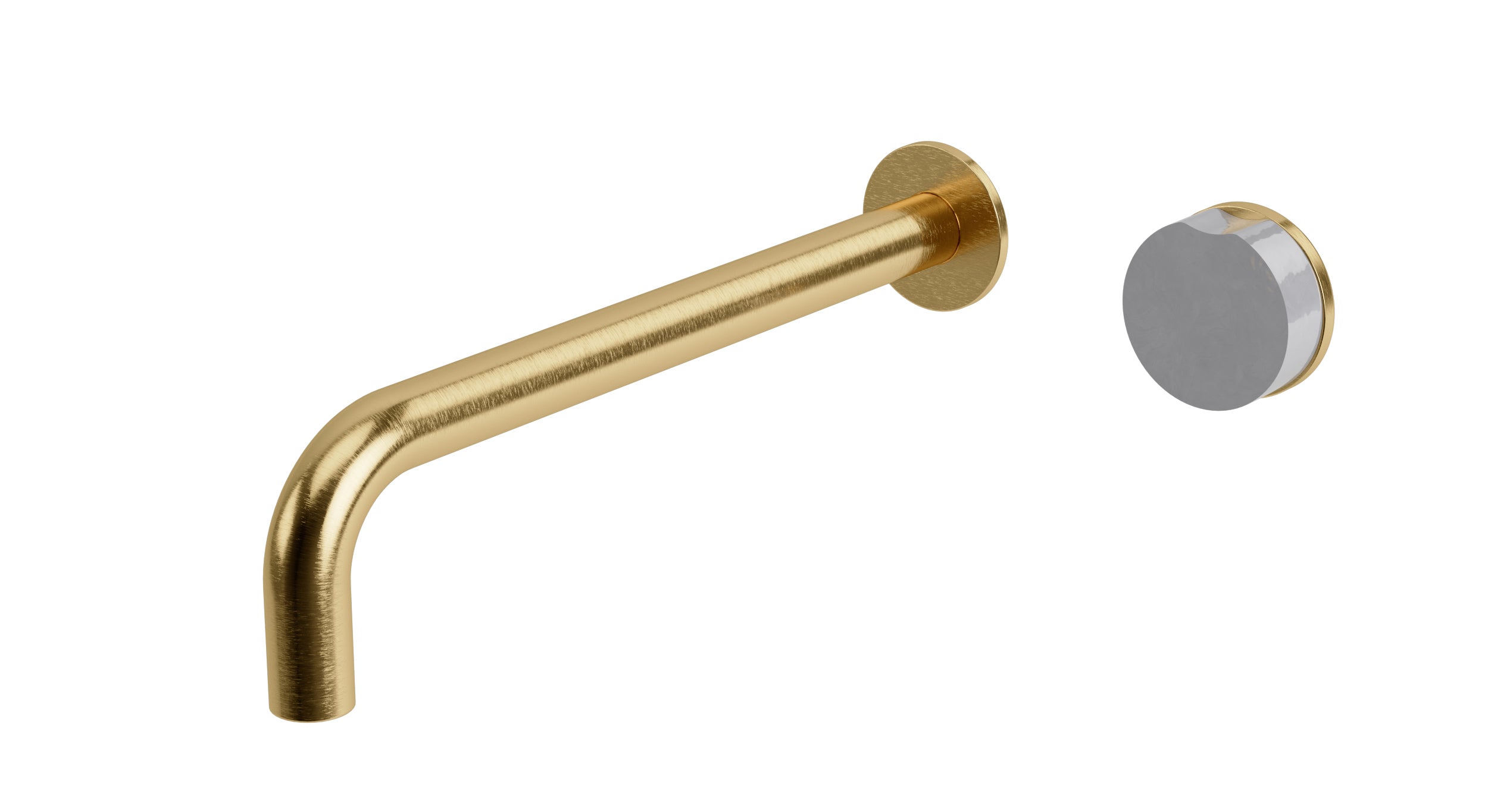 Foundry One Handle Wall Mount 10" Lavatory Faucet with Groove Ceramic Knob Handle in Satin Brass