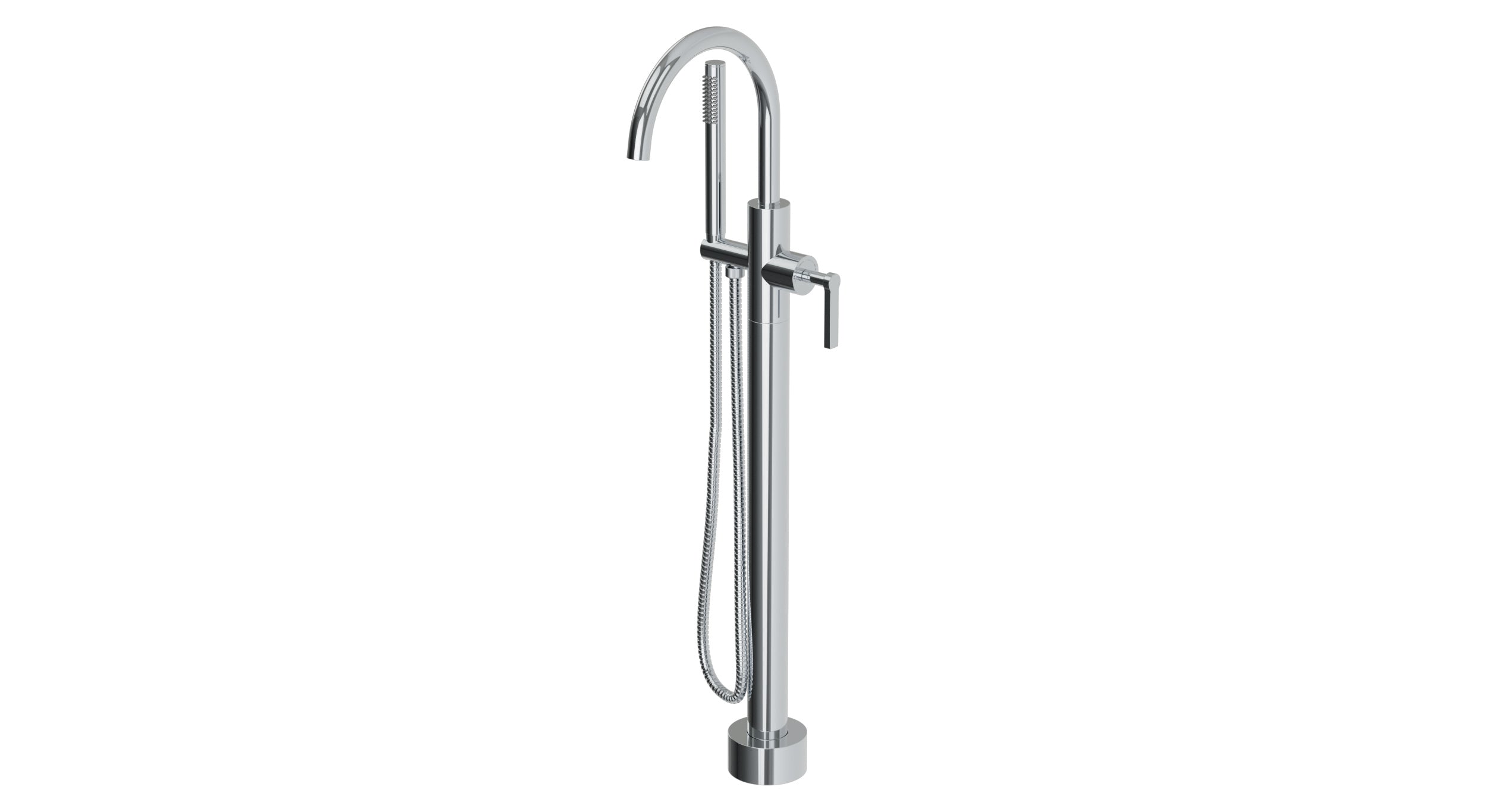 Flatiron One Handle Floor Mount Gooseneck Bath Trim with Hand Shower and Linear Lever Handle
