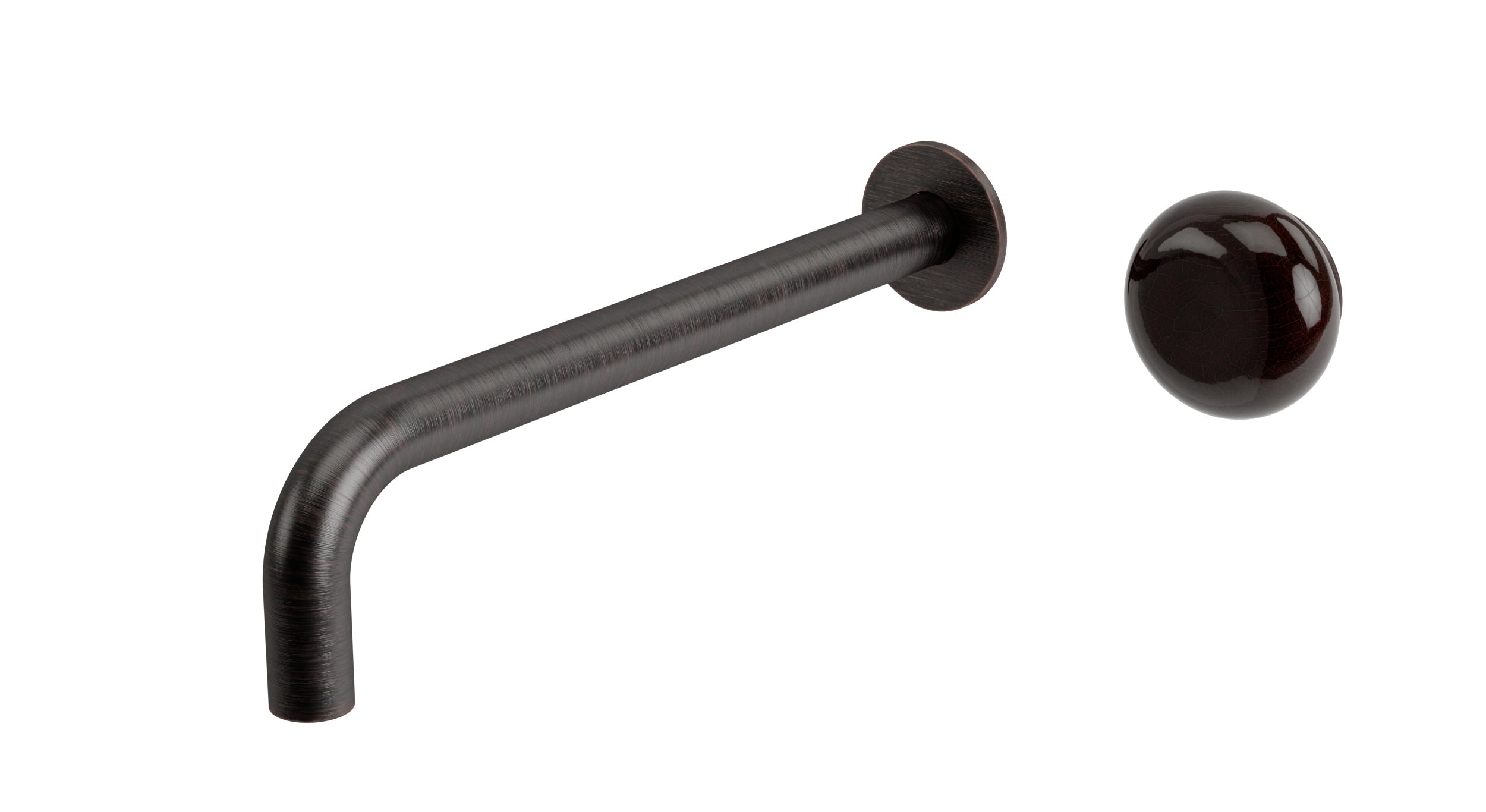 Foundry One Handle Wall Mount 10" Lavatory Faucet with Pebble Ceramic Knob Handle in Antique Bronze