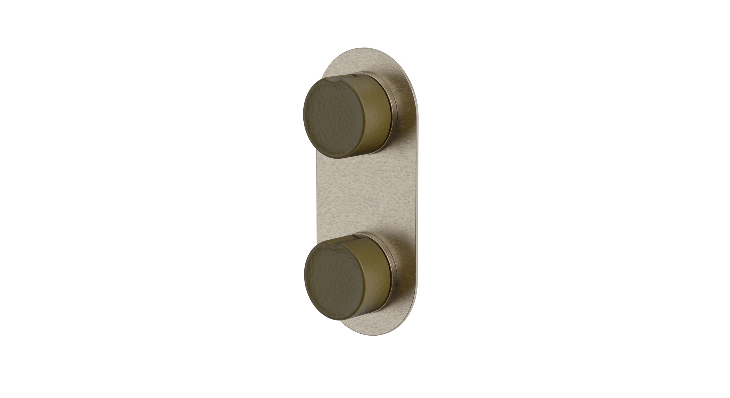Foundry Two Handle Wall Mount Shower Trim with Groove Ceramic Knob Handles in Satin Nickel