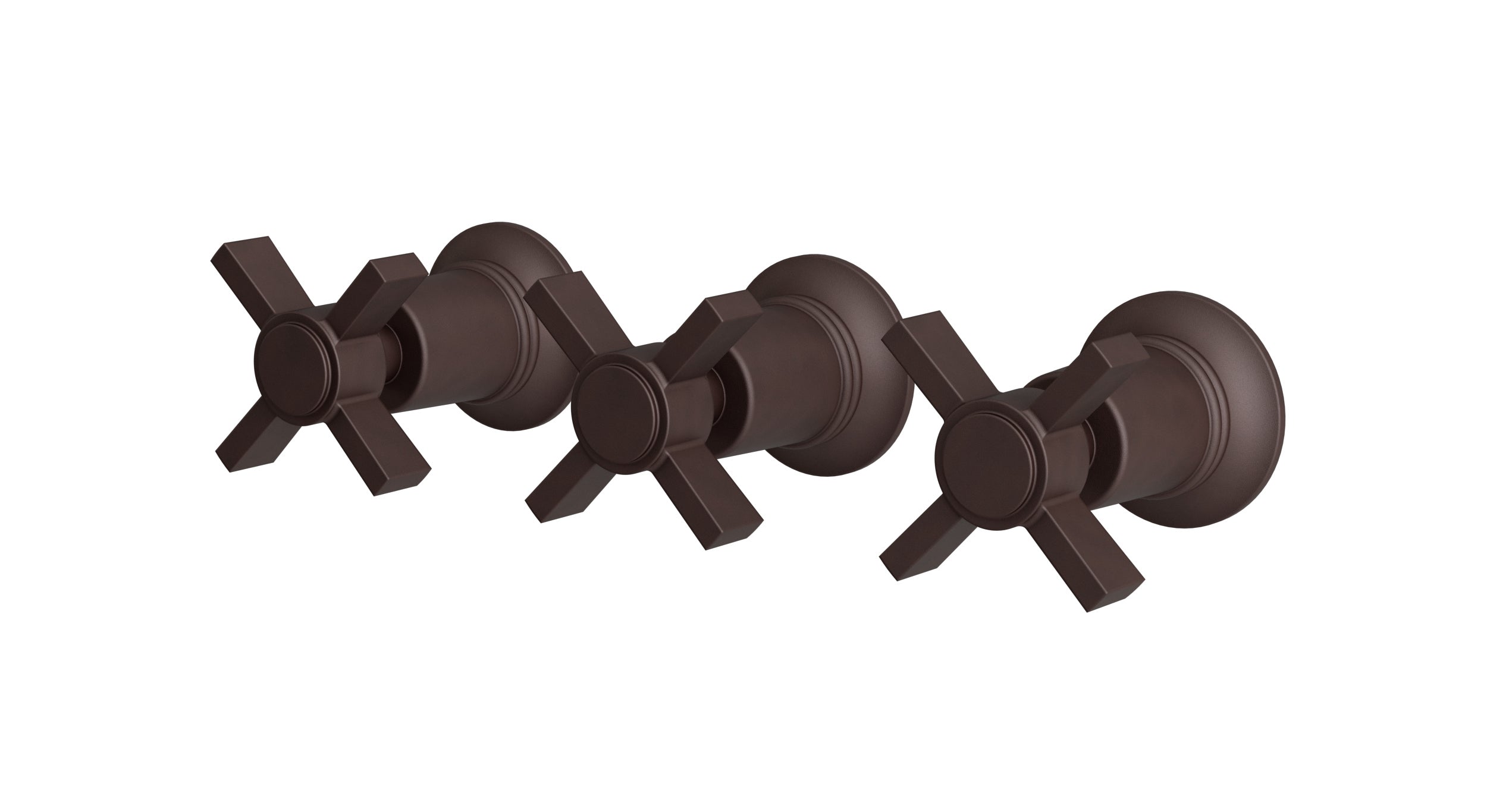 Emerson Three Handle Wall Mount Bath Trim with Diverter/Volume Control and Defined Cross Handles in Architectural Copper