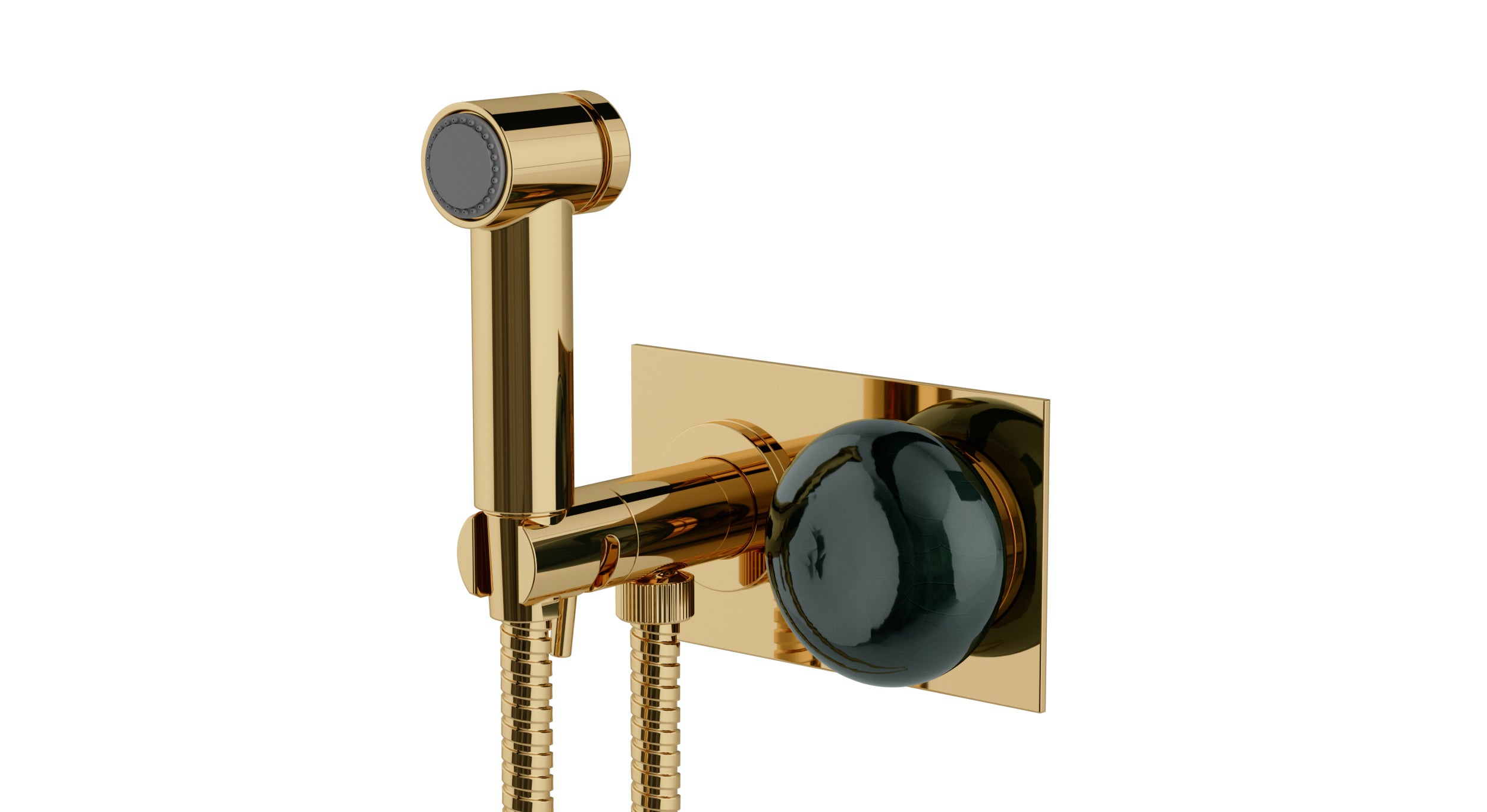 Foundry One Handle Wall Mount Bidet Trim with Pebble Ceramic Knob Handle in Polished Brass