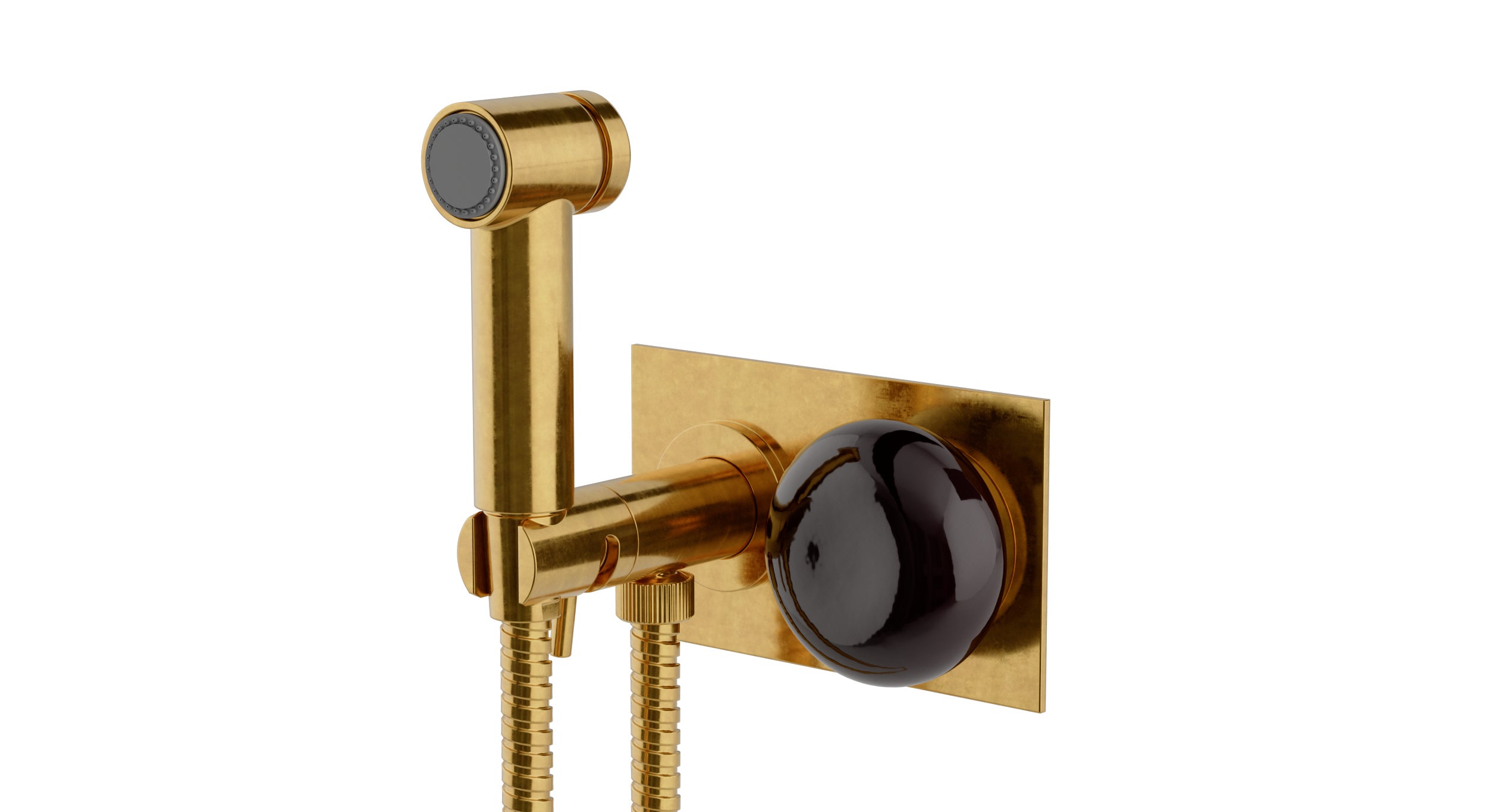 Foundry One Handle Wall Mount Bidet Trim with Pebble Ceramic Knob Handle in French Brass