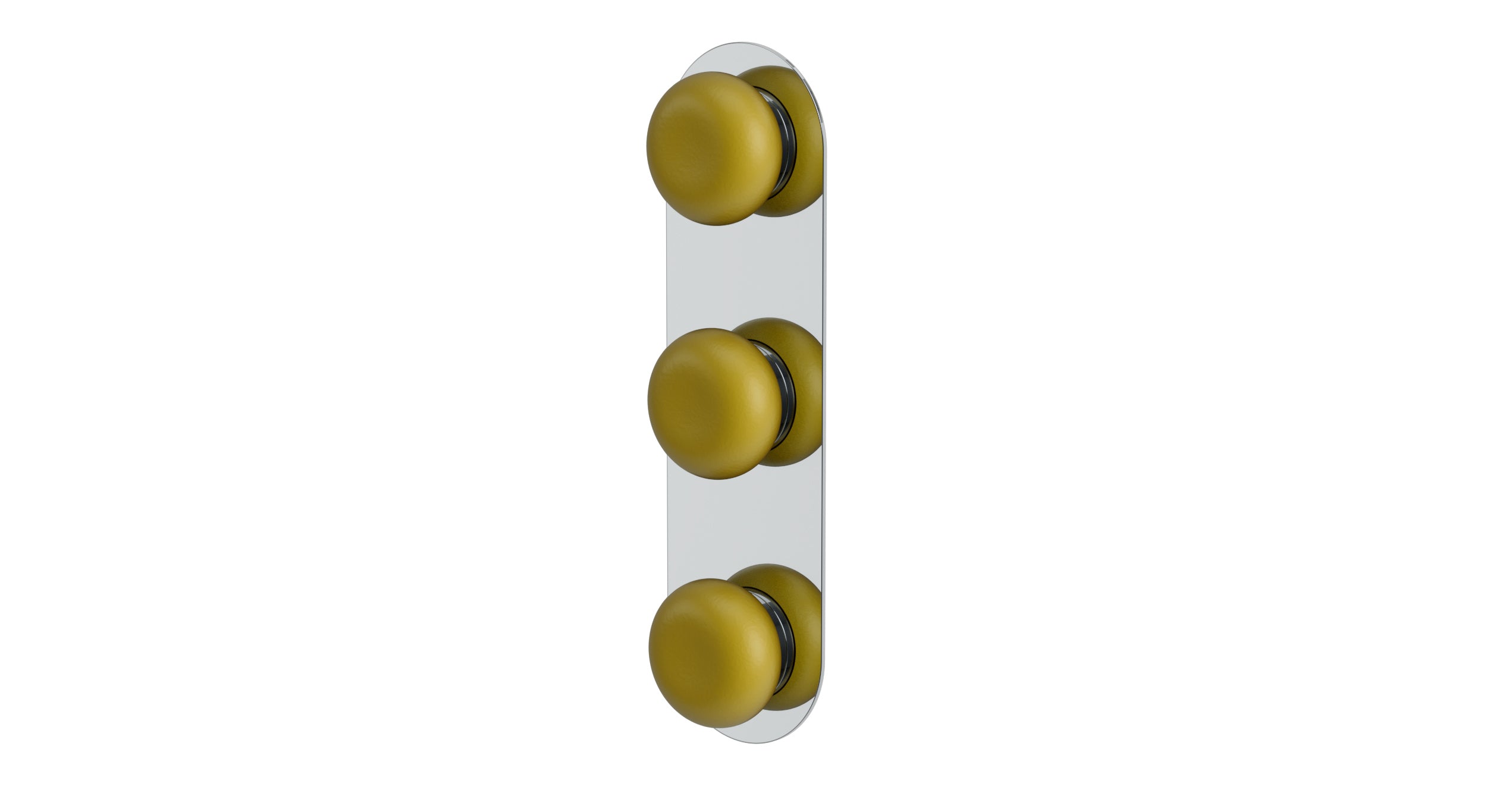 Foundry Three Handle Wall Mount Shower Trim with Pebble Ceramic Knob Handles in Polished Chrome