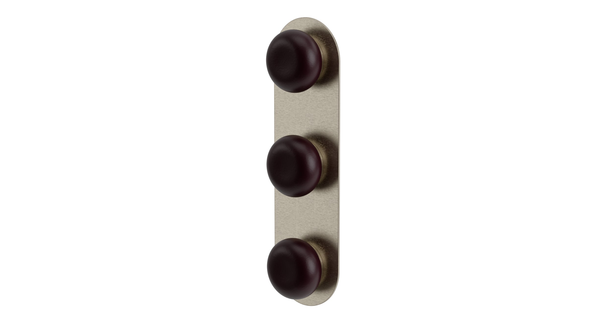Foundry Three Handle Wall Mount Shower Trim with Pebble Ceramic Knob Handles in Satin Nickel