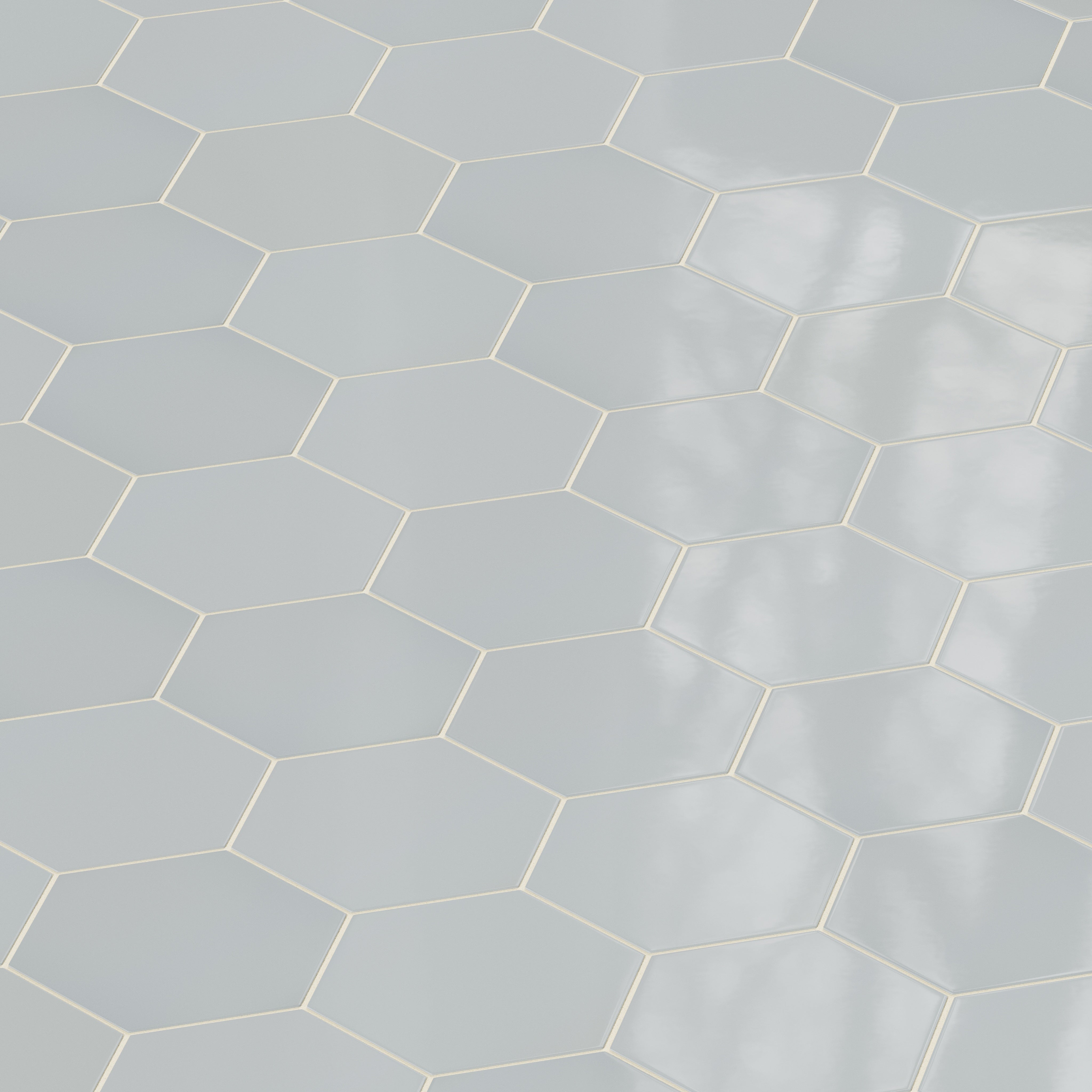 8" Hexagon Natural Press Ceramic Tile in Alberta Blue Gloss