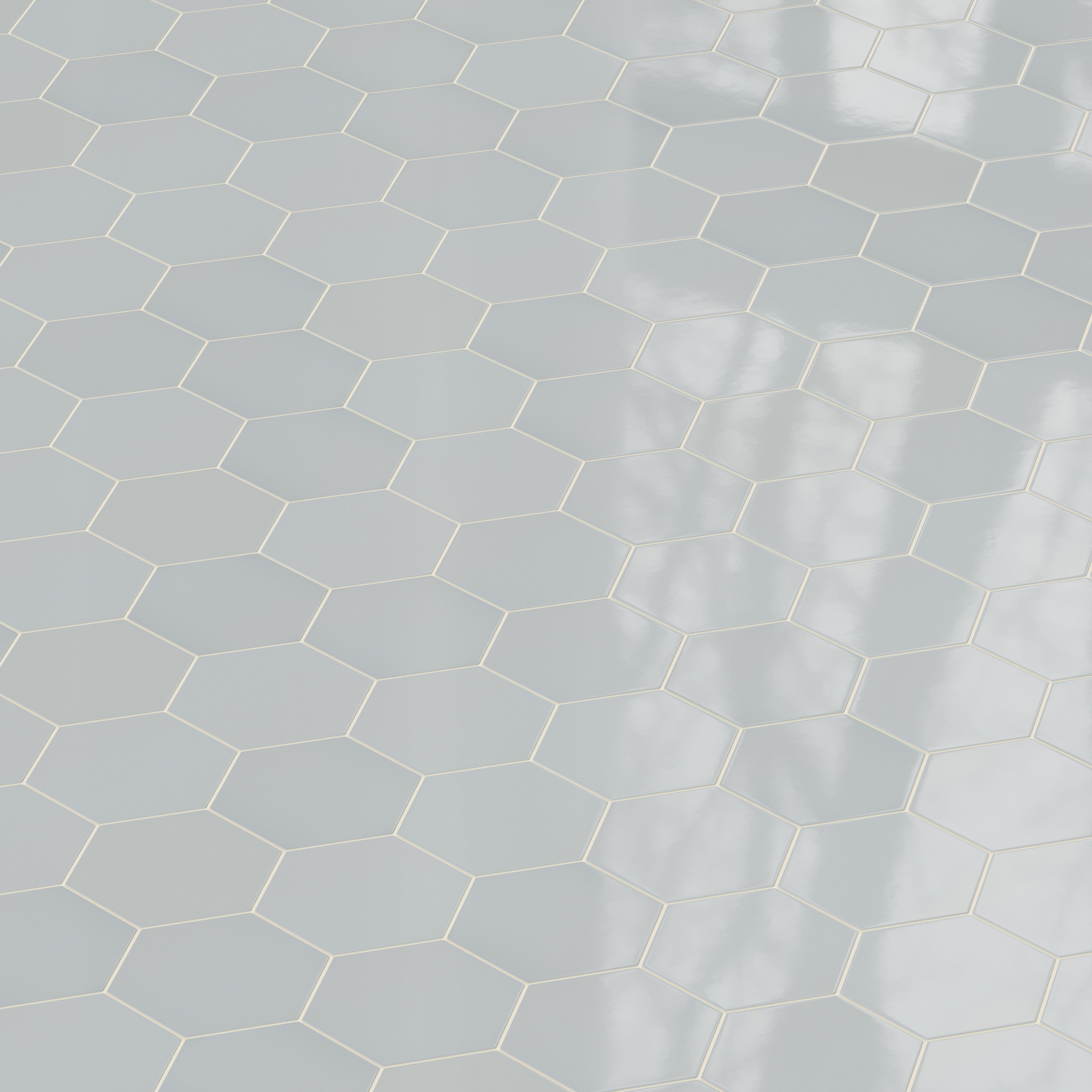 8" Hexagon Natural Press Ceramic Tile in Alberta Blue Gloss