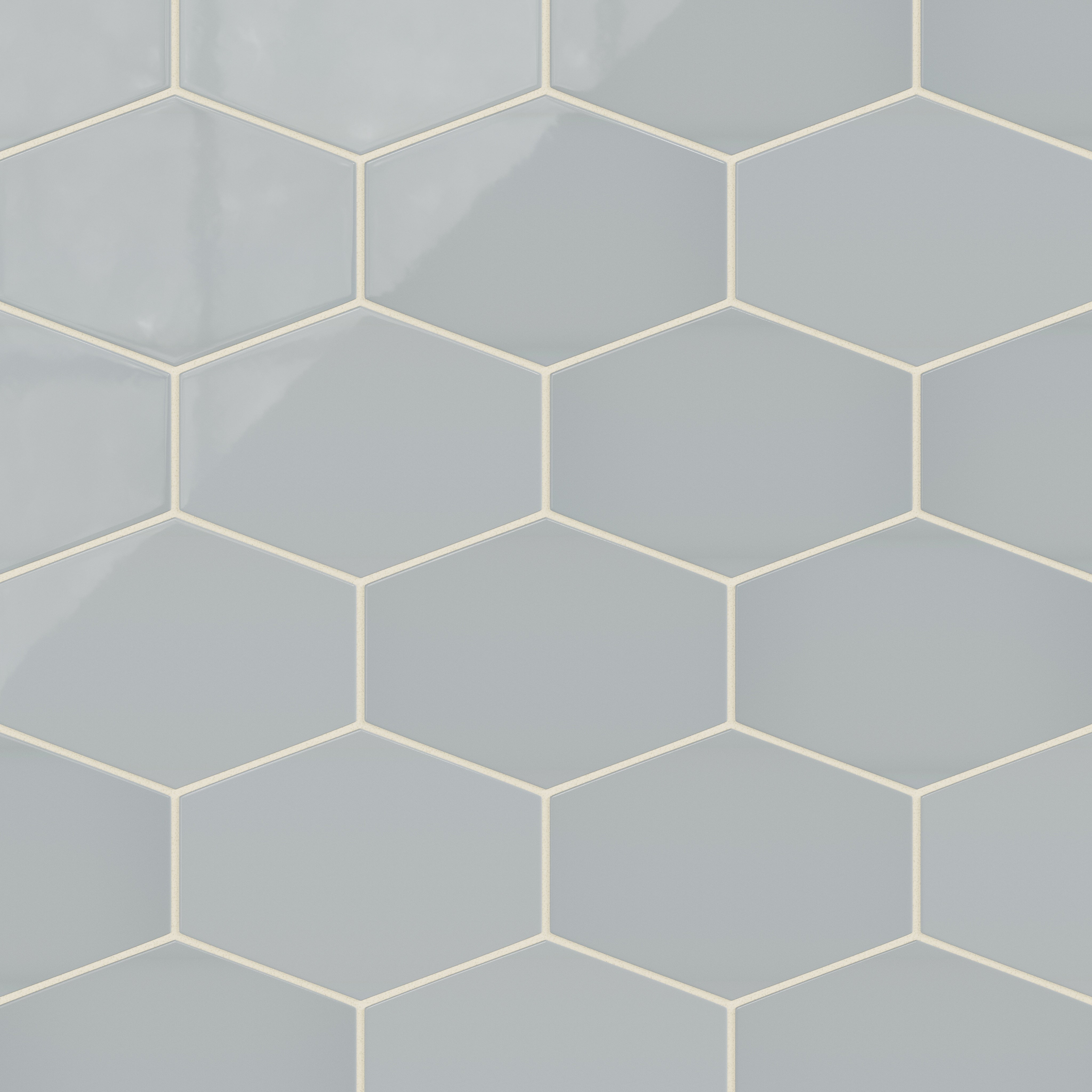 Elongated Hexagon Natural Press Ceramic Tile in Alberta Blue Gloss