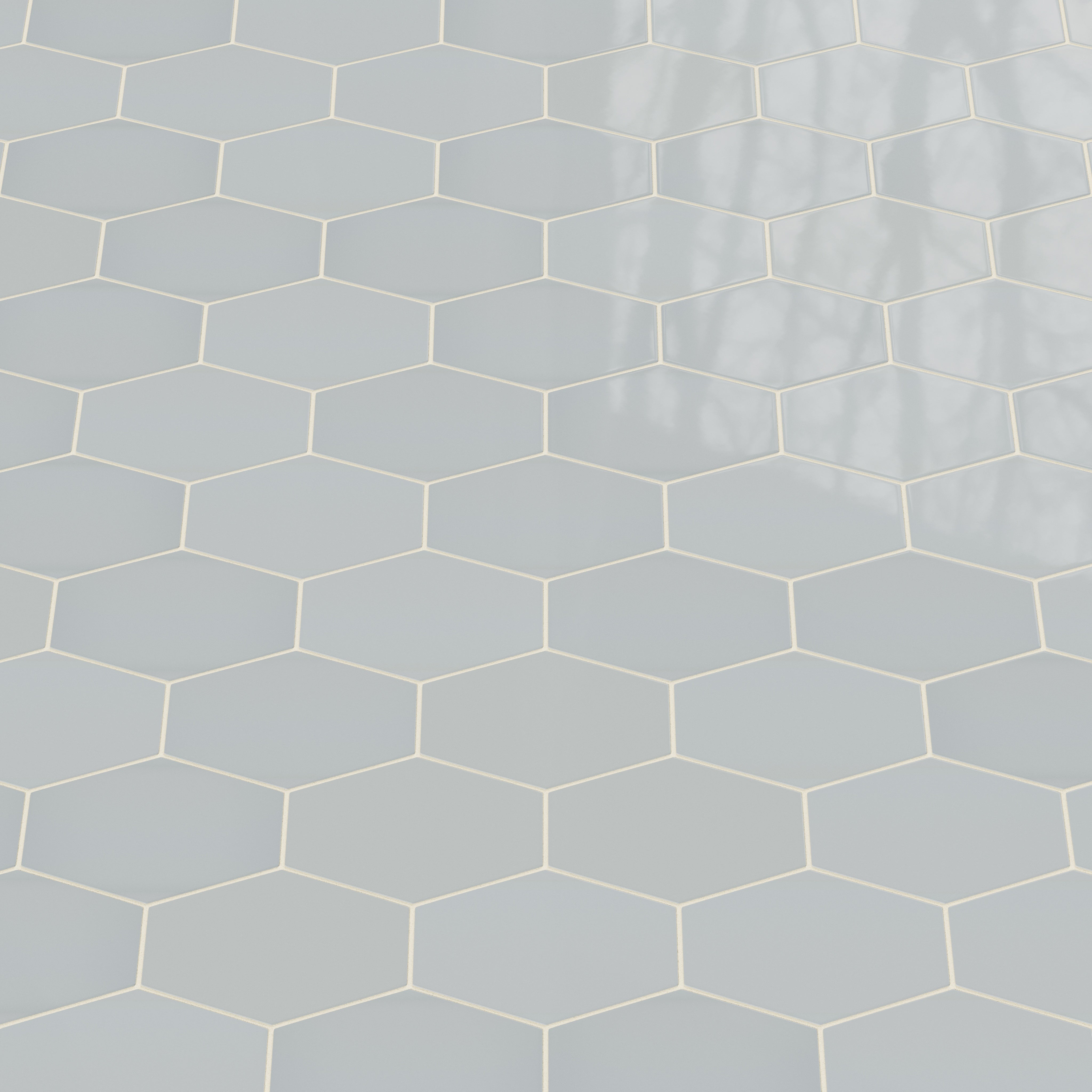 Elongated Hexagon Natural Press Ceramic Tile in Alberta Blue Gloss