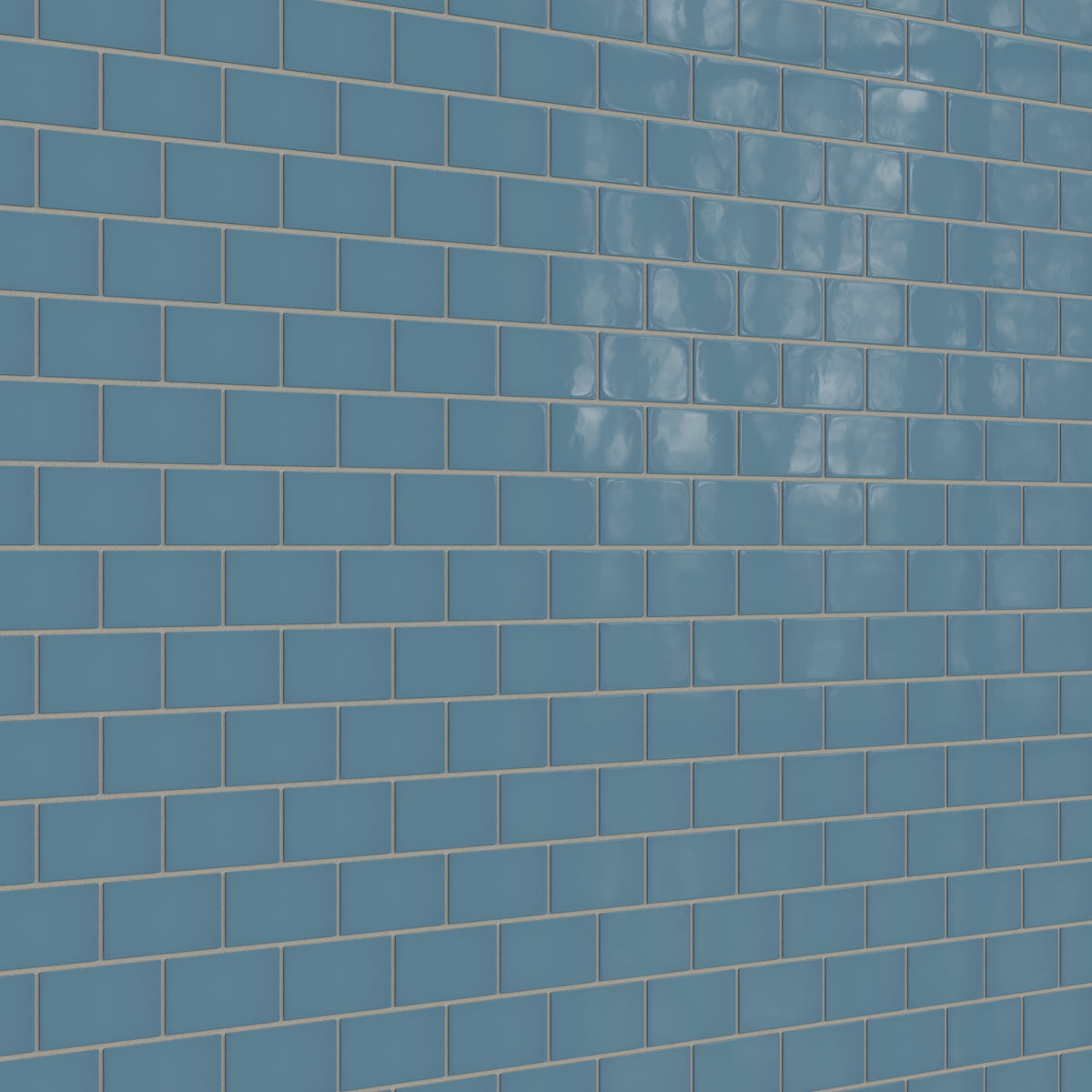 2x4 Half Offset Sheeted Natural Press Ceramic Mosaic Tile in Azurite Gloss