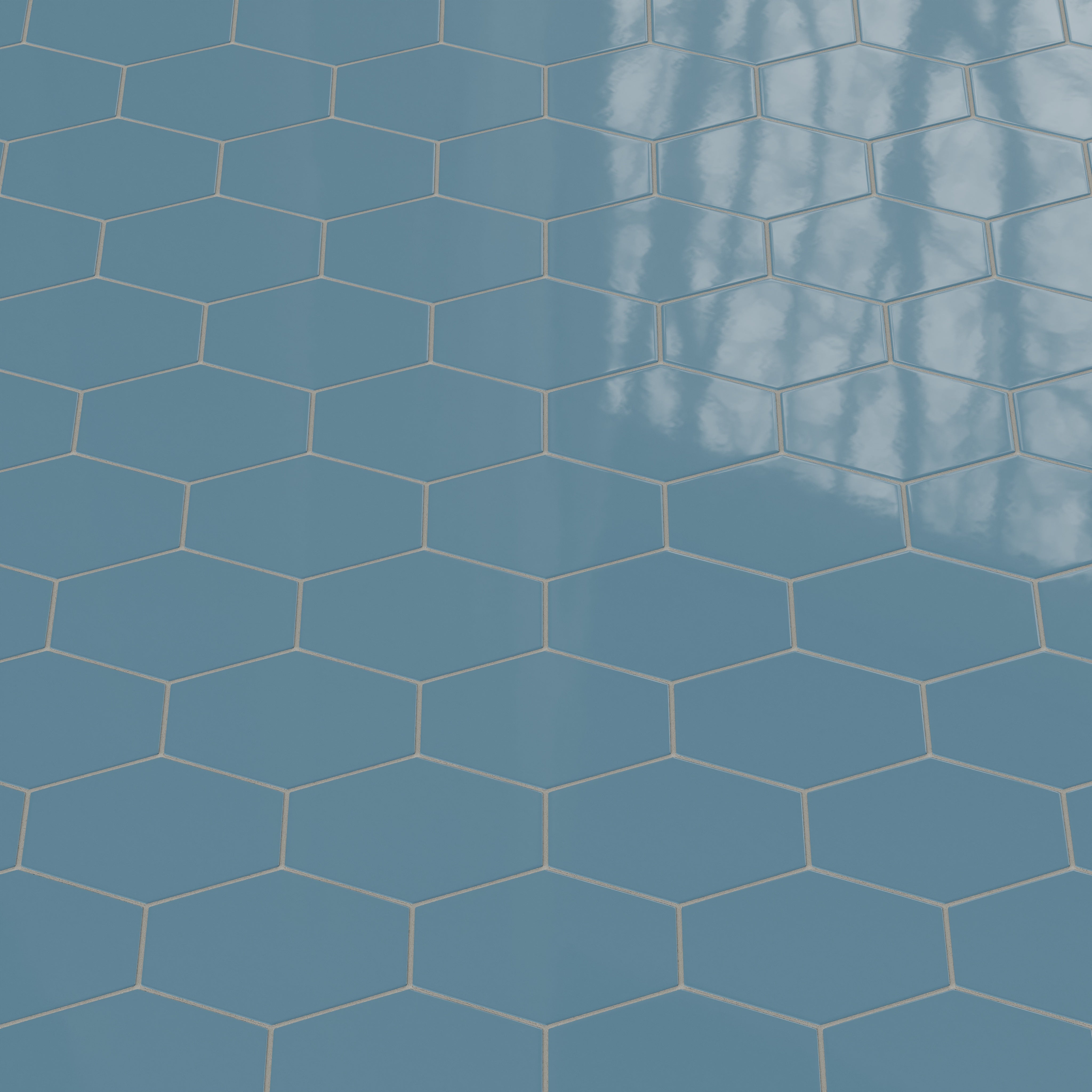 Elongated Hexagon Natural Press Ceramic Tile in Azurite Gloss