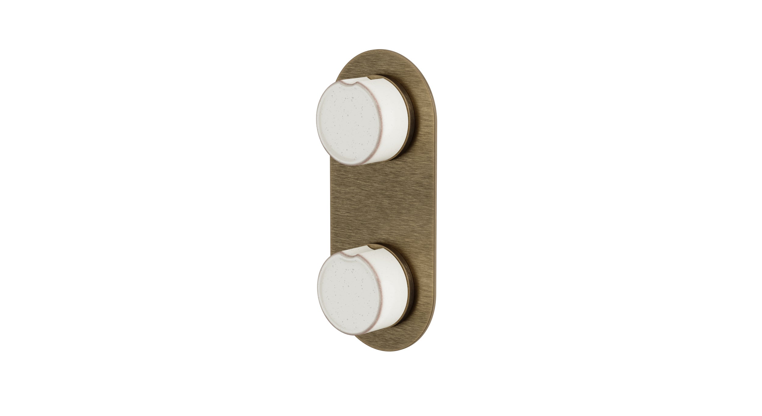 Foundry Two Handle Wall Mount Shower Trim with Groove Ceramic Knob Handles in Antique Brass