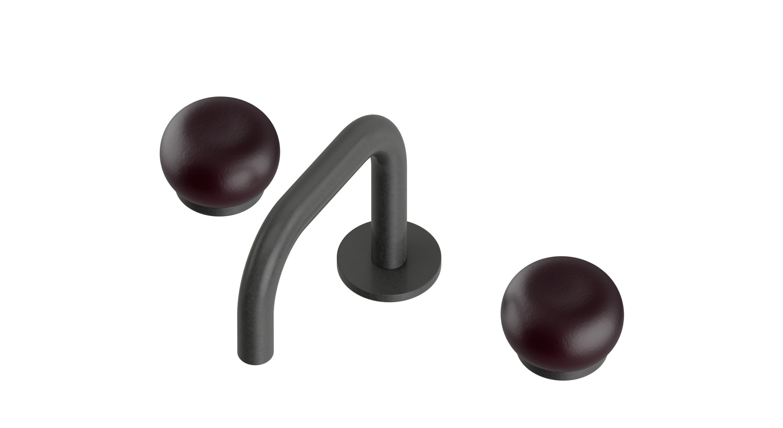 Foundry Two Handle Deck Mount Squaretop Lavatory Faucet with Pebble Ceramic Knob Handles in Blackened Nickel