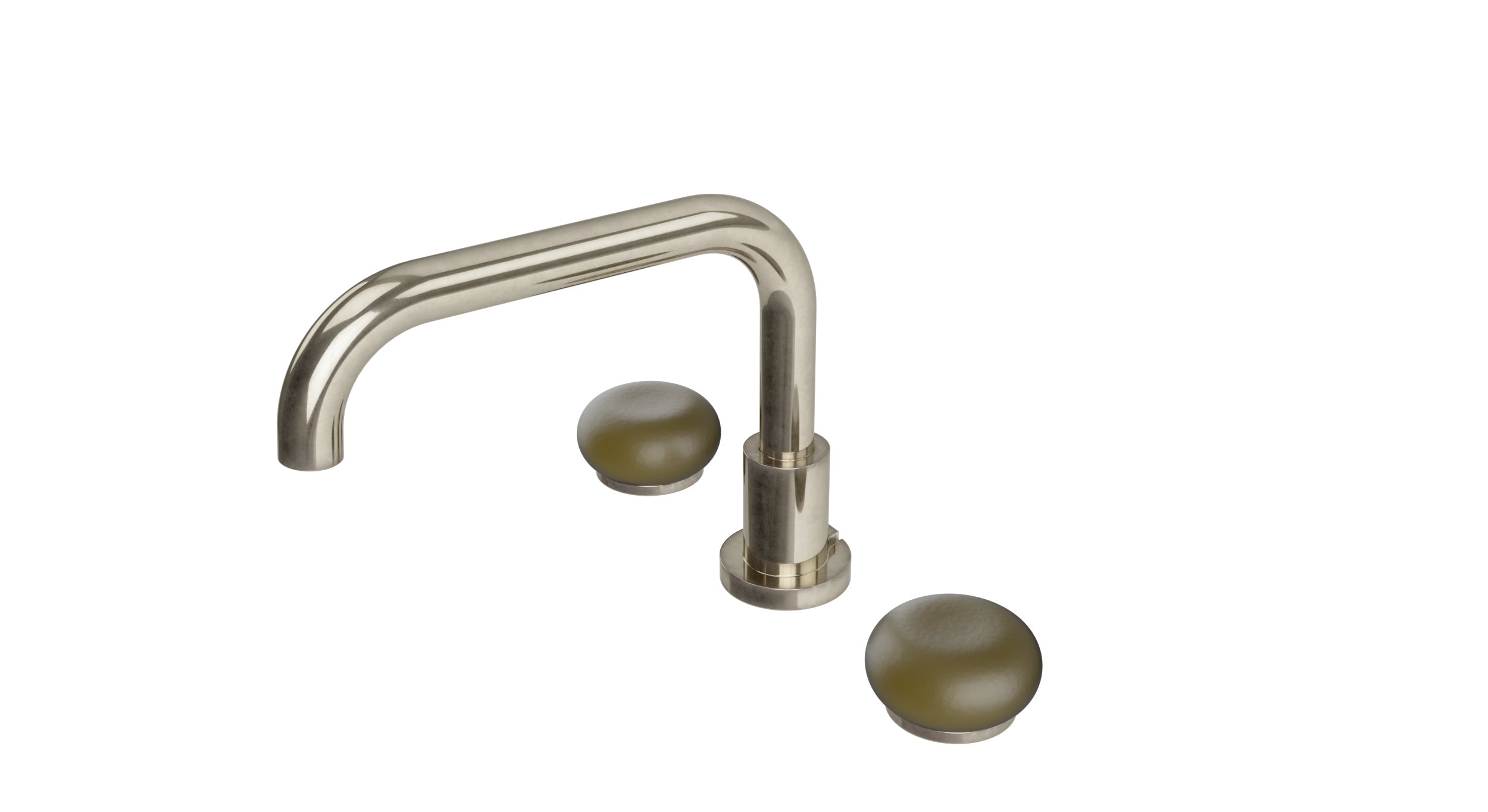 Foundry Two Handle Deck Mount Squaretop Bath Trim with Pebble Ceramic Knob Handles in French Nickel