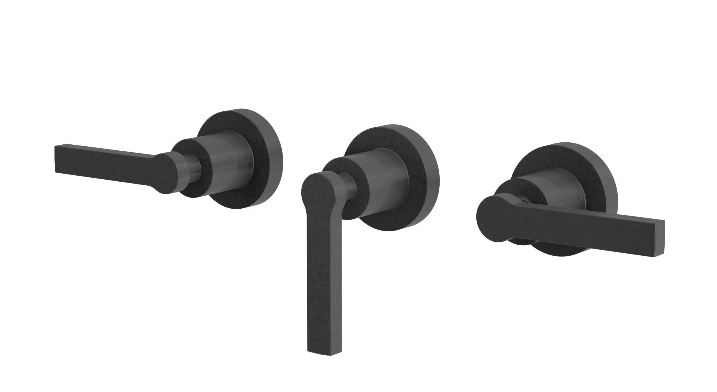 Flatiron Three Handle Wall Mount Bath Trim with Linear Lever Handles in Blackened Nickel