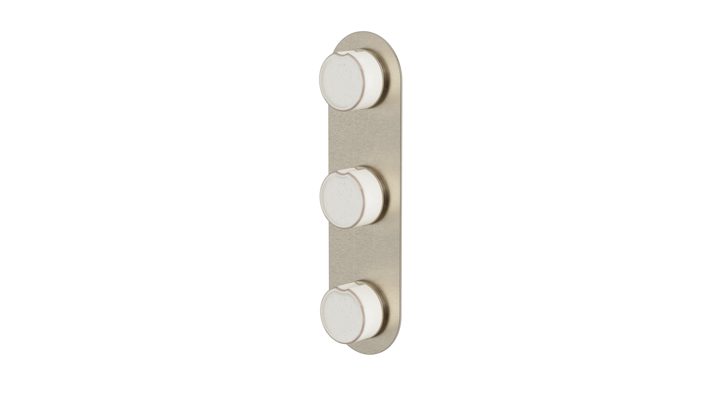 Foundry Three Handle Wall Mount Shower Trim with Groove Ceramic Knob Handles in Satin Nickel