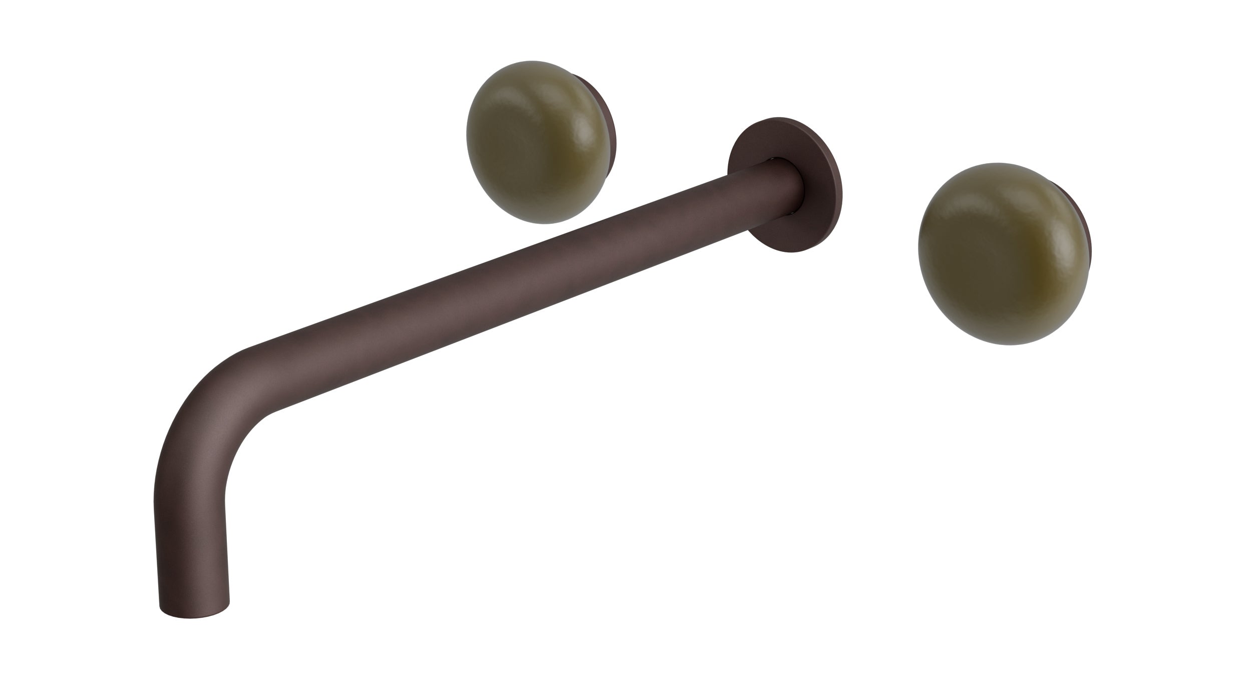 Foundry Two Handle Wall Mount 12" Lavatory Faucet with Pebble Ceramic Knob Handles in Architectural Copper